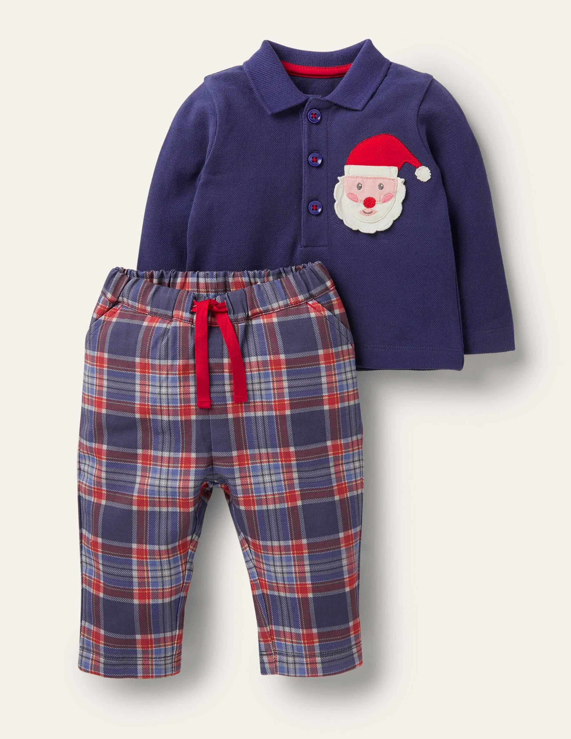 Weihnachtliches Poloshirt-Set-Schuluniform-Navy, Weihnachtsmann - Image 1