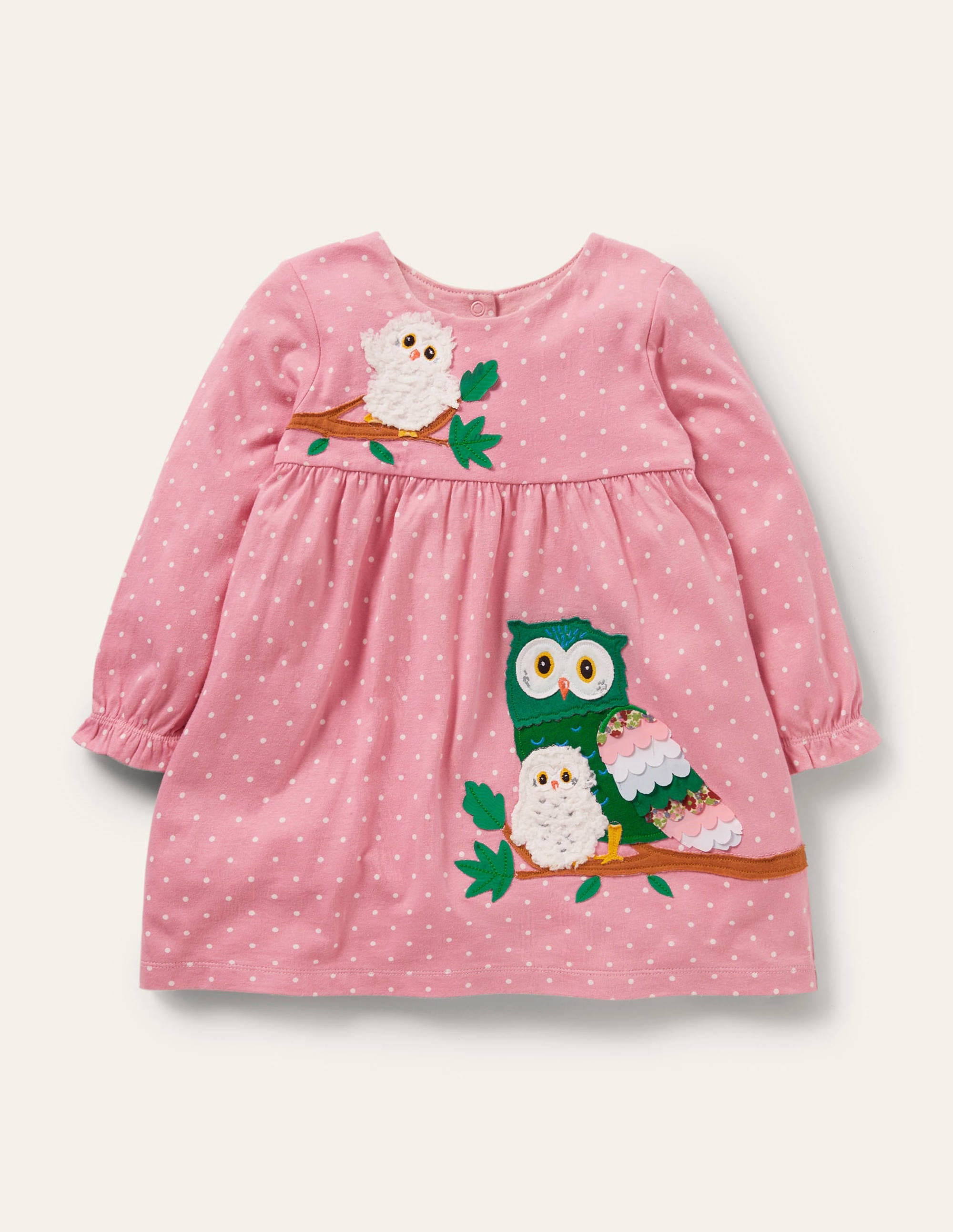 Getupftes Jerseykleid mit Applikation-Kirschblütenrosa, Eulen - Image 1