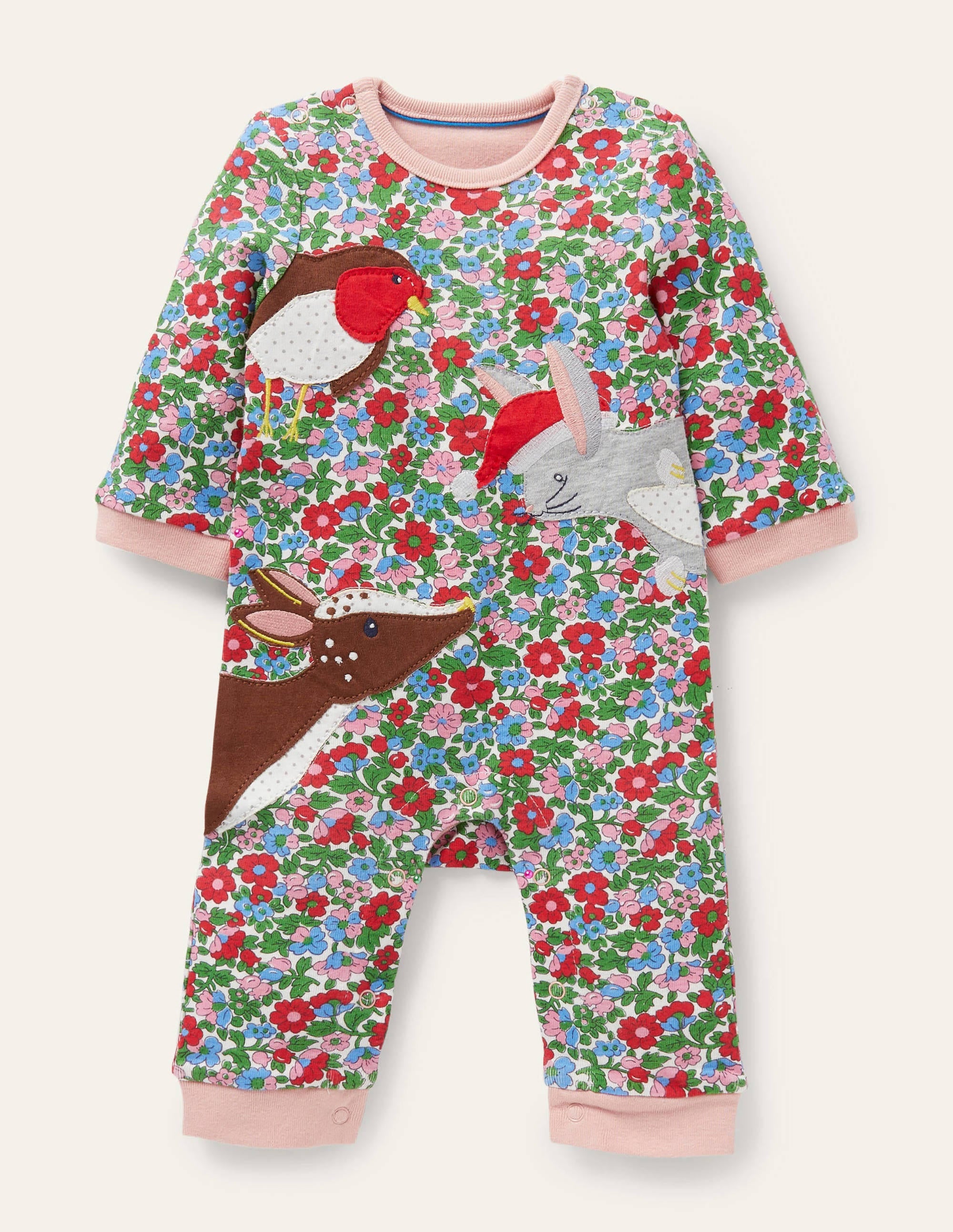 Origineller weihnachtlicher Strampler-Naturweiß, Vintage-Blumen/Tiere - Image 1