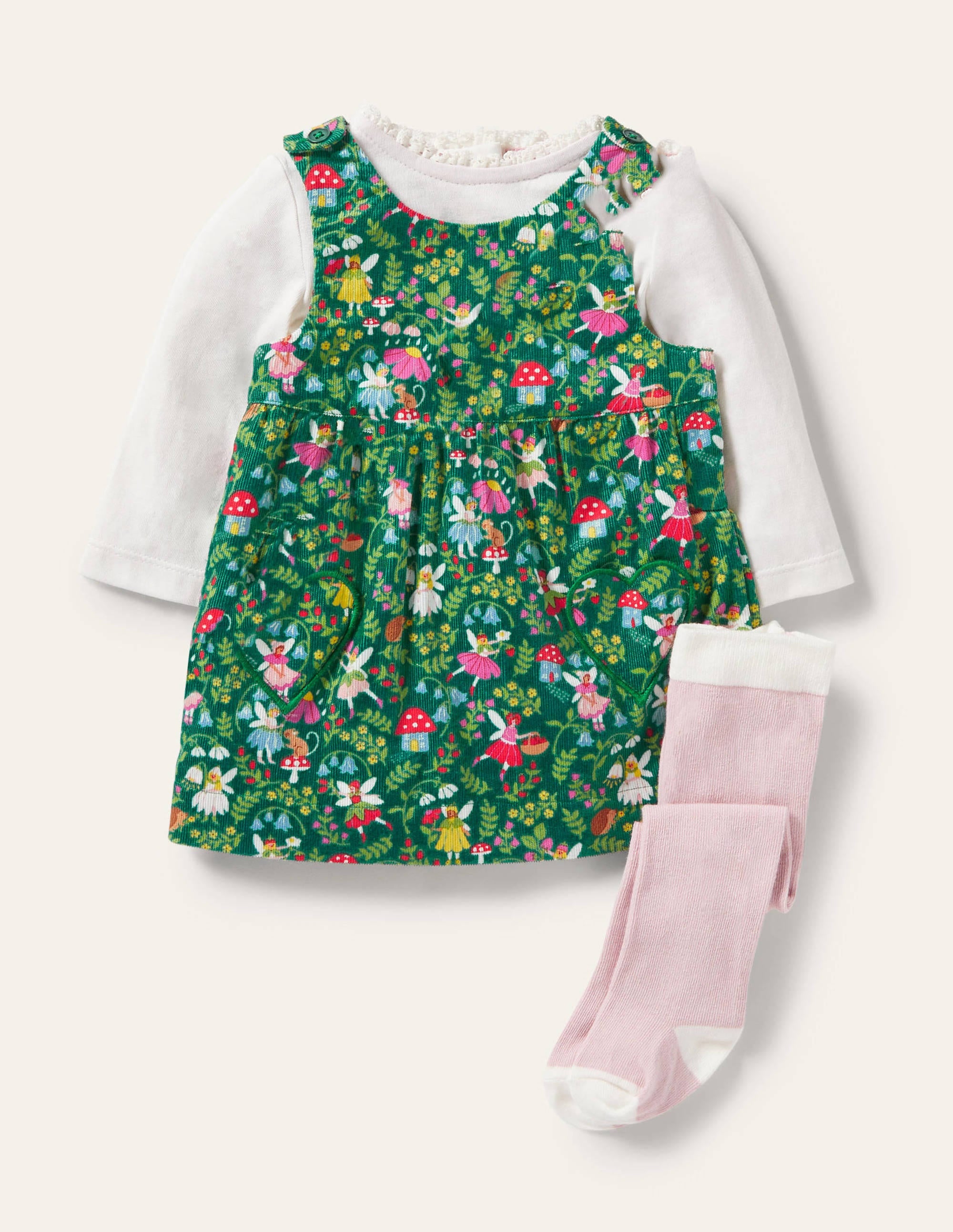 Ensemble 3 pièces avec robe en velours côtelé-Jardin féérique vert Sardaigne - Image 1