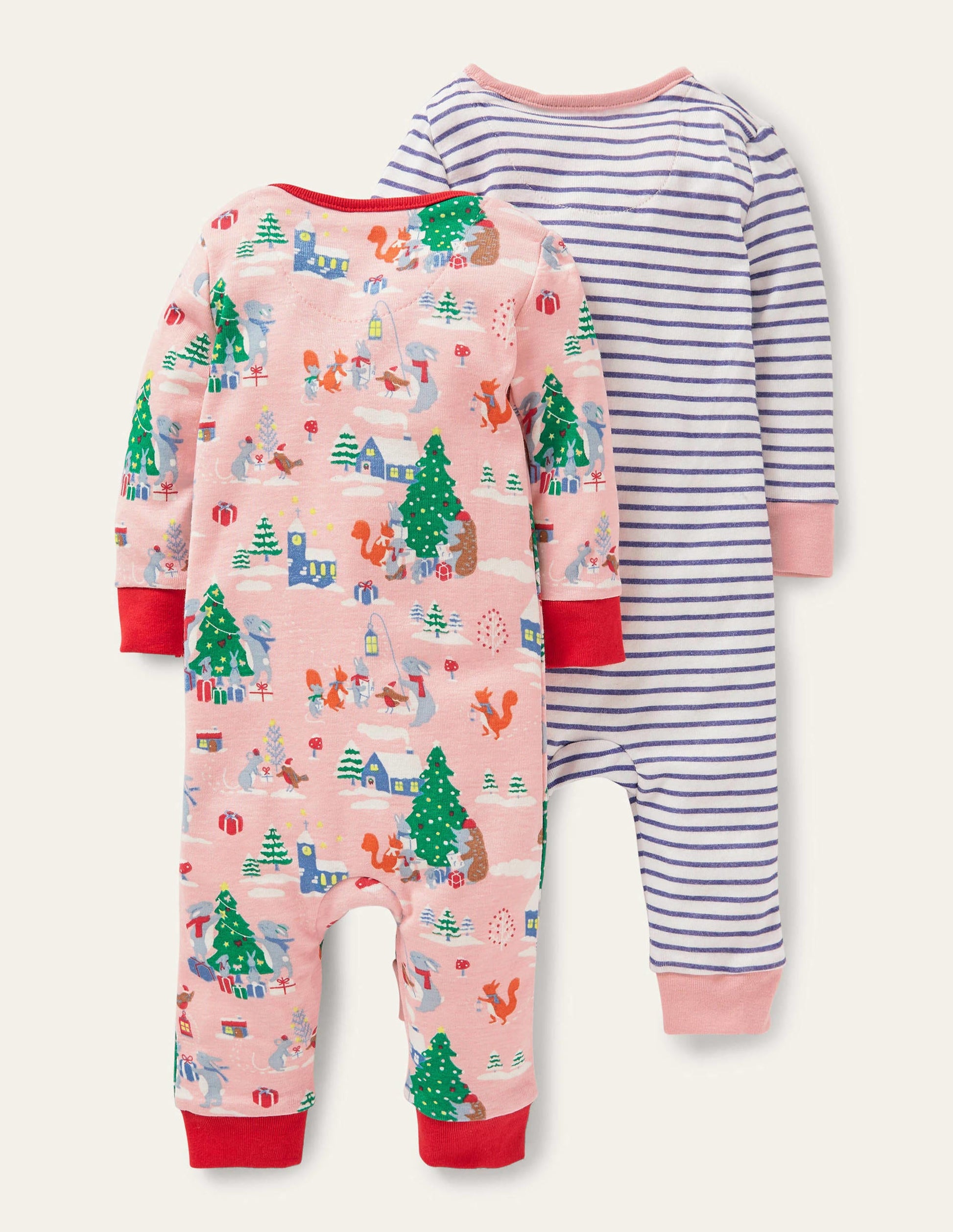 Twin Pack Zip Sleepsuit-Boto Pink Woodland Christmas-2