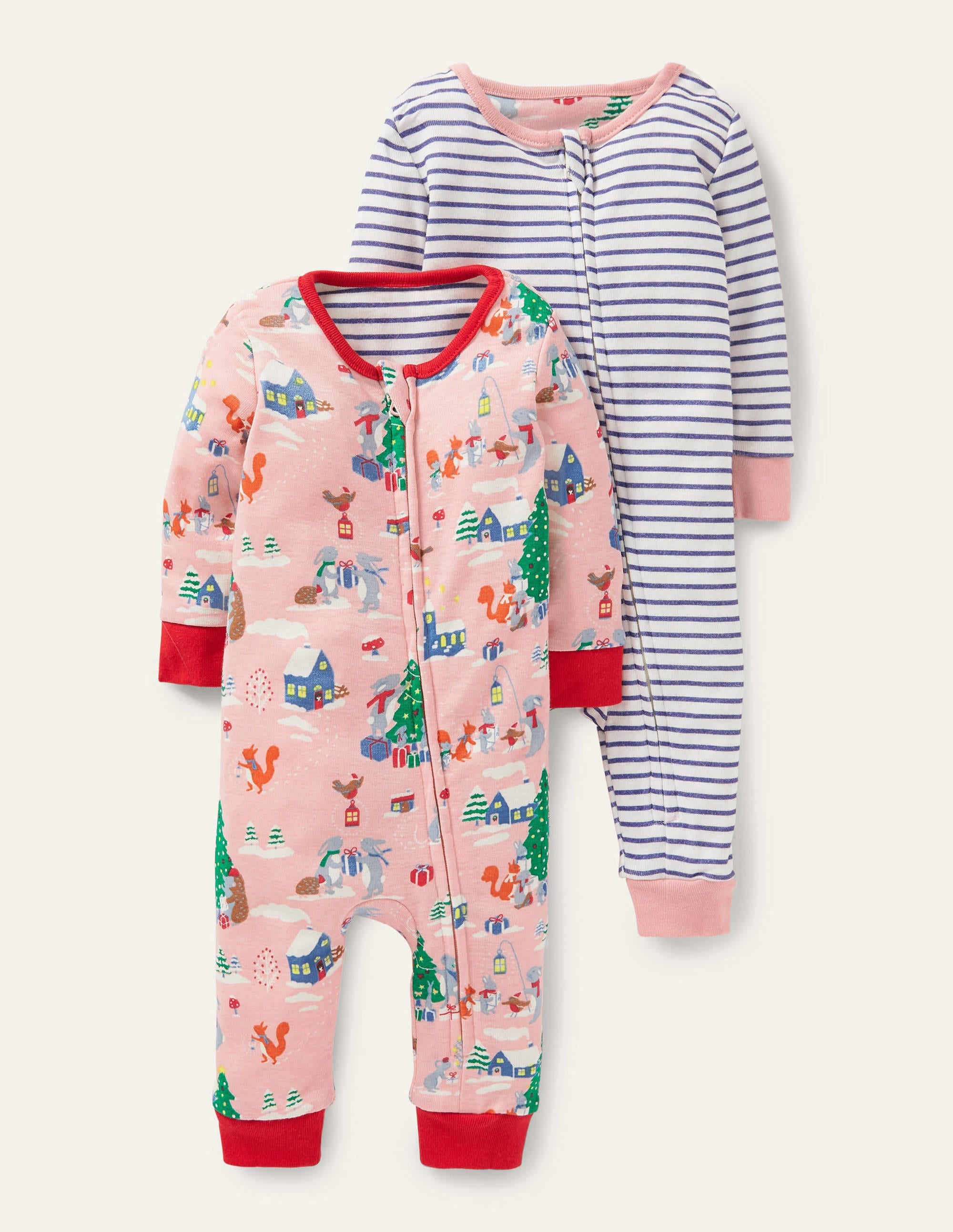 Twin Pack Zip Sleepsuit-Boto Pink Woodland Christmas - Image 1
