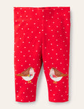 Leggings mit weihnachtlicher Applikation-Rockabilly-Rot, Getupft/Rotkehlchen