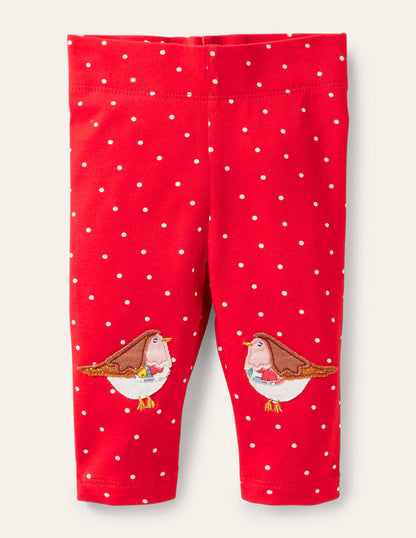 Leggings mit weihnachtlicher Applikation-Rockabilly-Rot, Getupft/Rotkehlchen