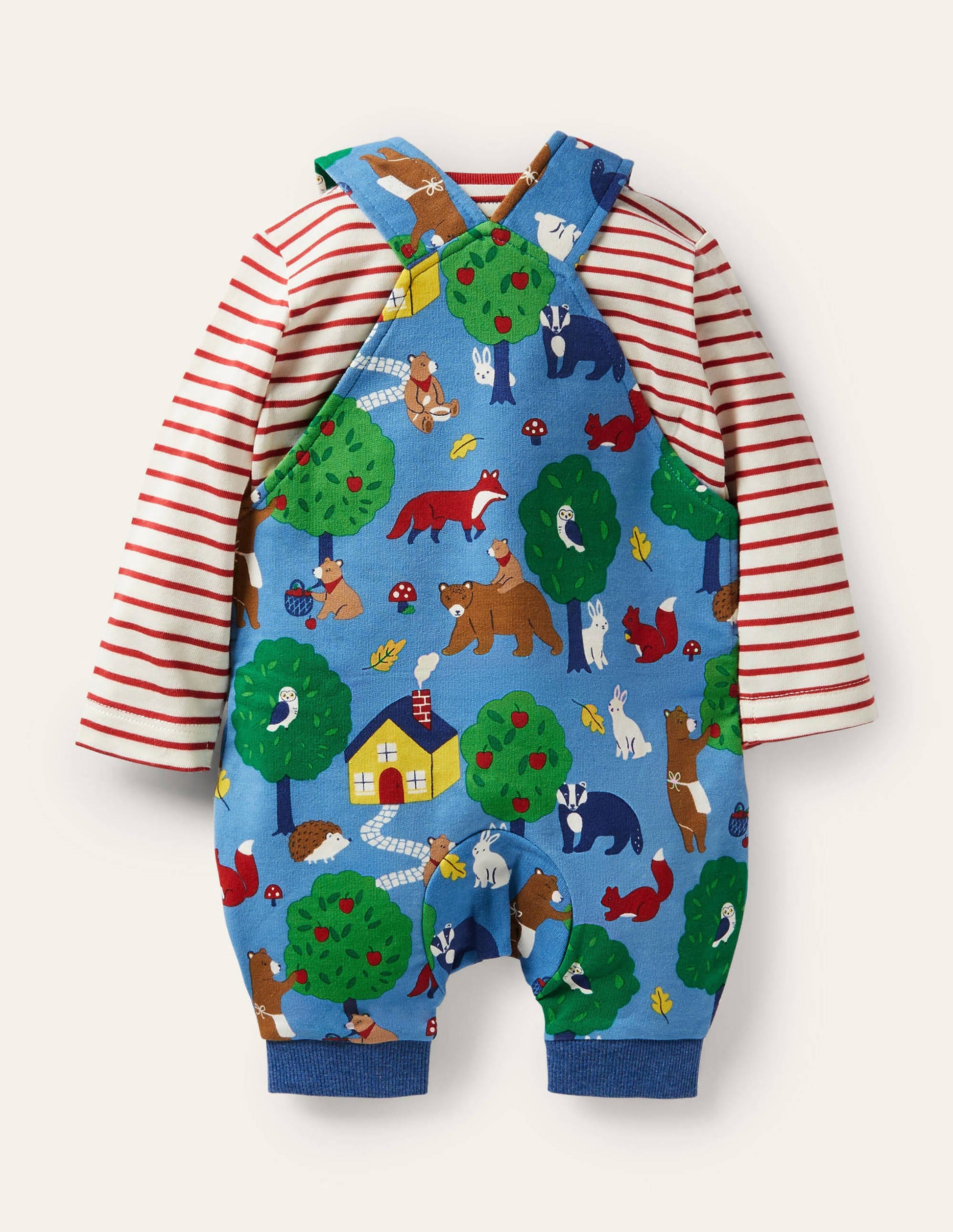 Gemustertes Latzhosen-Set aus Jersey-Elisabethanisches Blau, Bären-2