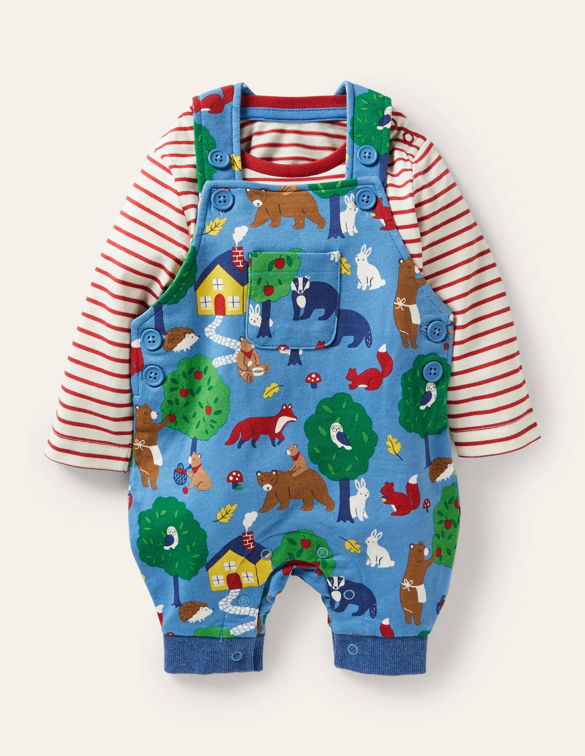 Gemustertes Latzhosen-Set aus Jersey-Elisabethanisches Blau, Bären-1