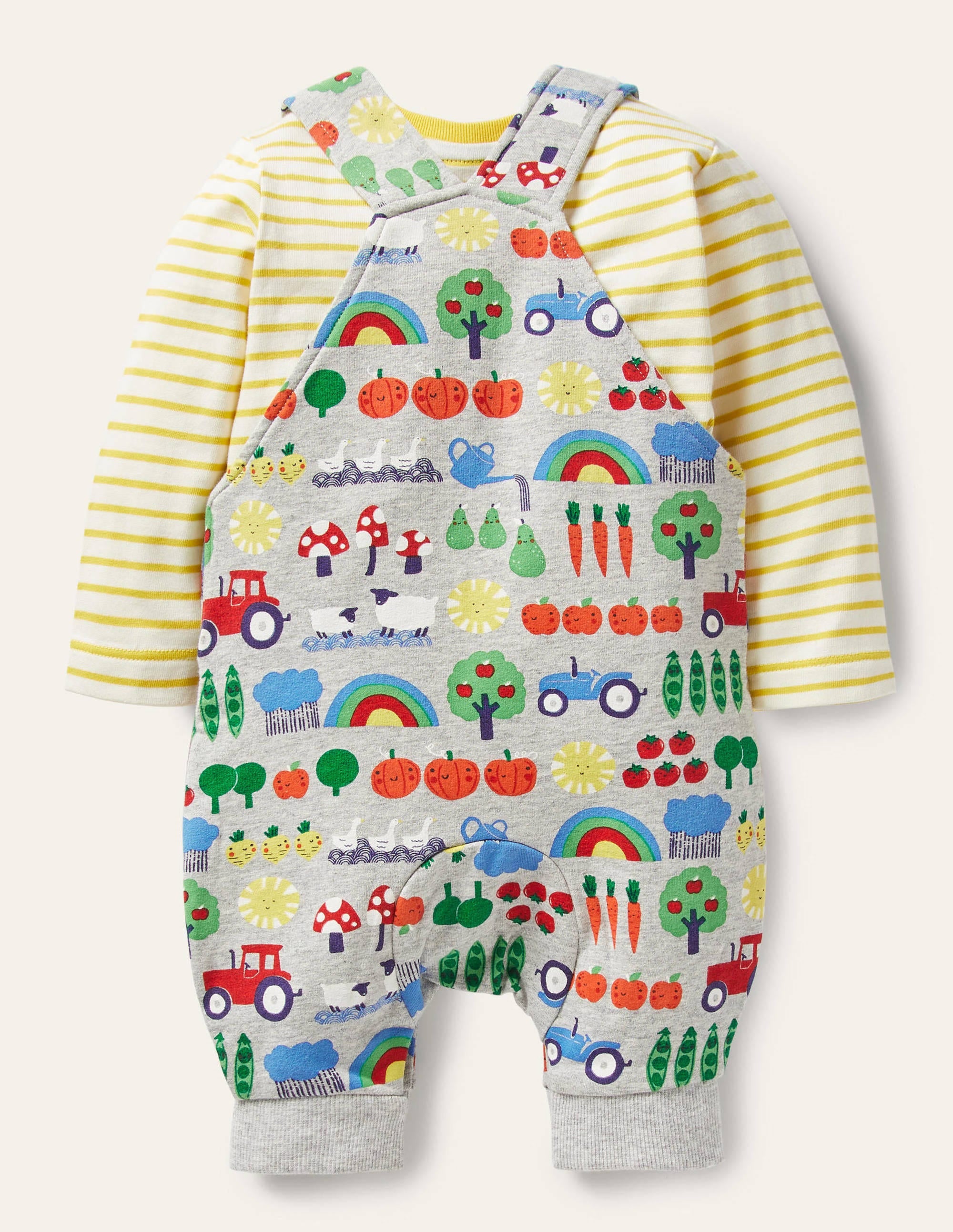 Ensemble imprimé en jersey avec salopette-Motif Garden Gang gris chiné - Image 2