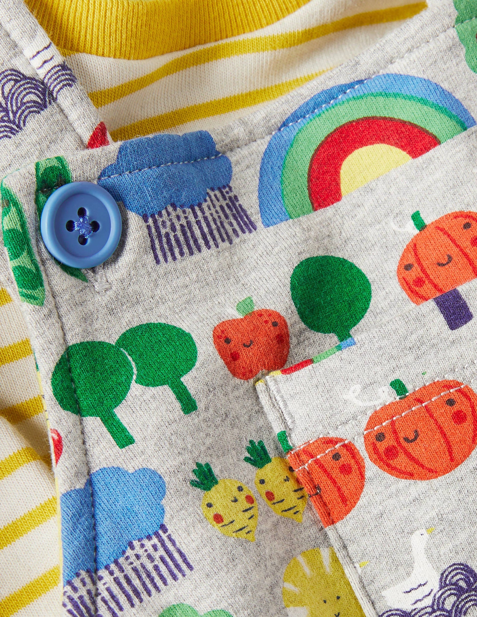 Ensemble imprimé en jersey avec salopette-Motif Garden Gang gris chiné-3