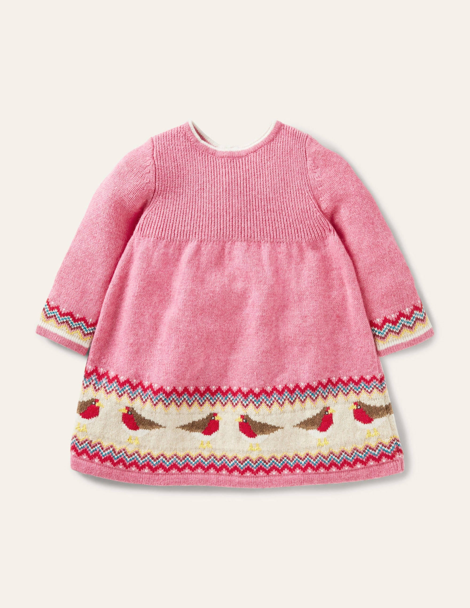 Fair Isle Knitted Dress-Formica Pink Robins - Image 1
