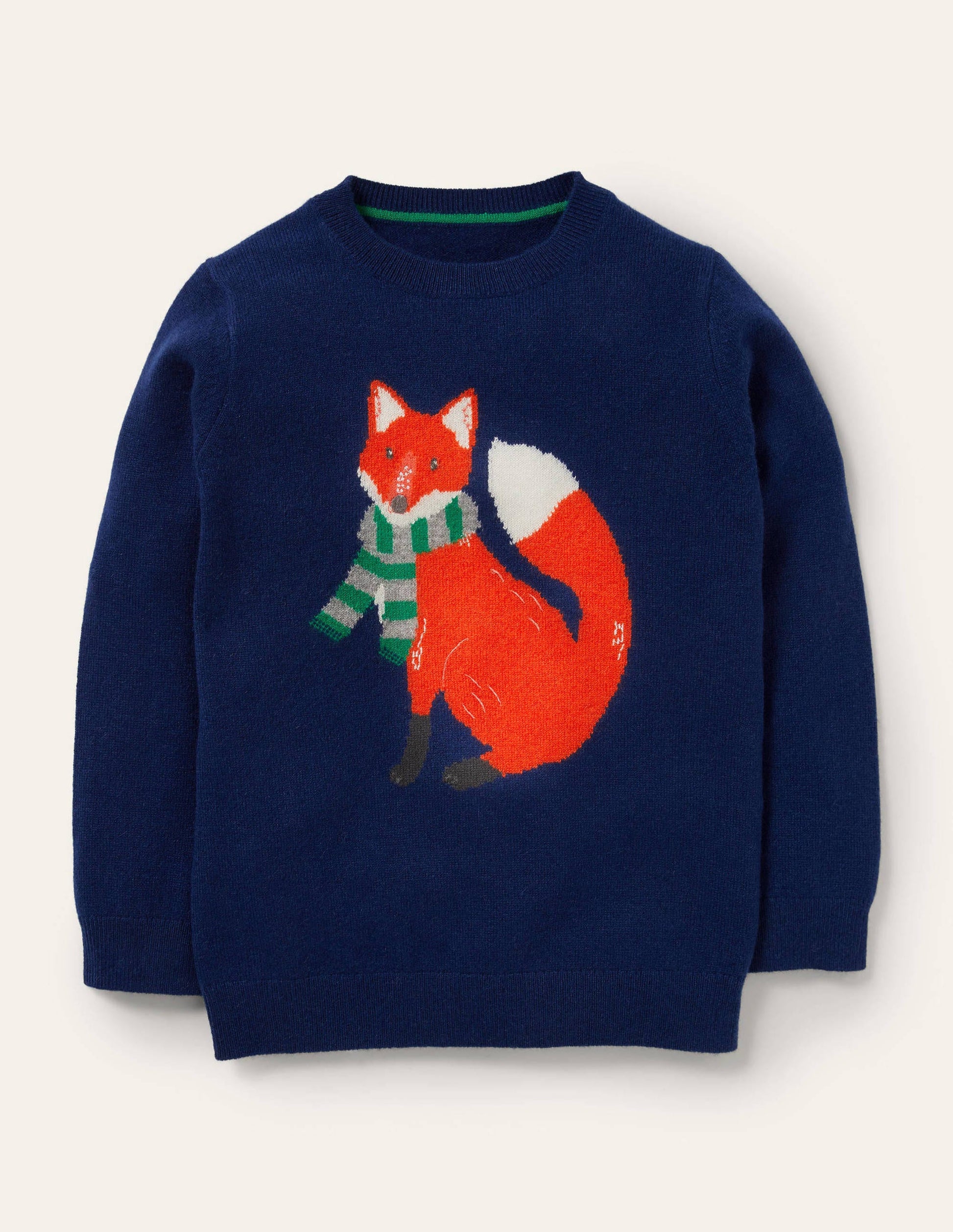 Pull col rond en cachemire-Renard bleu marine universitaire-1