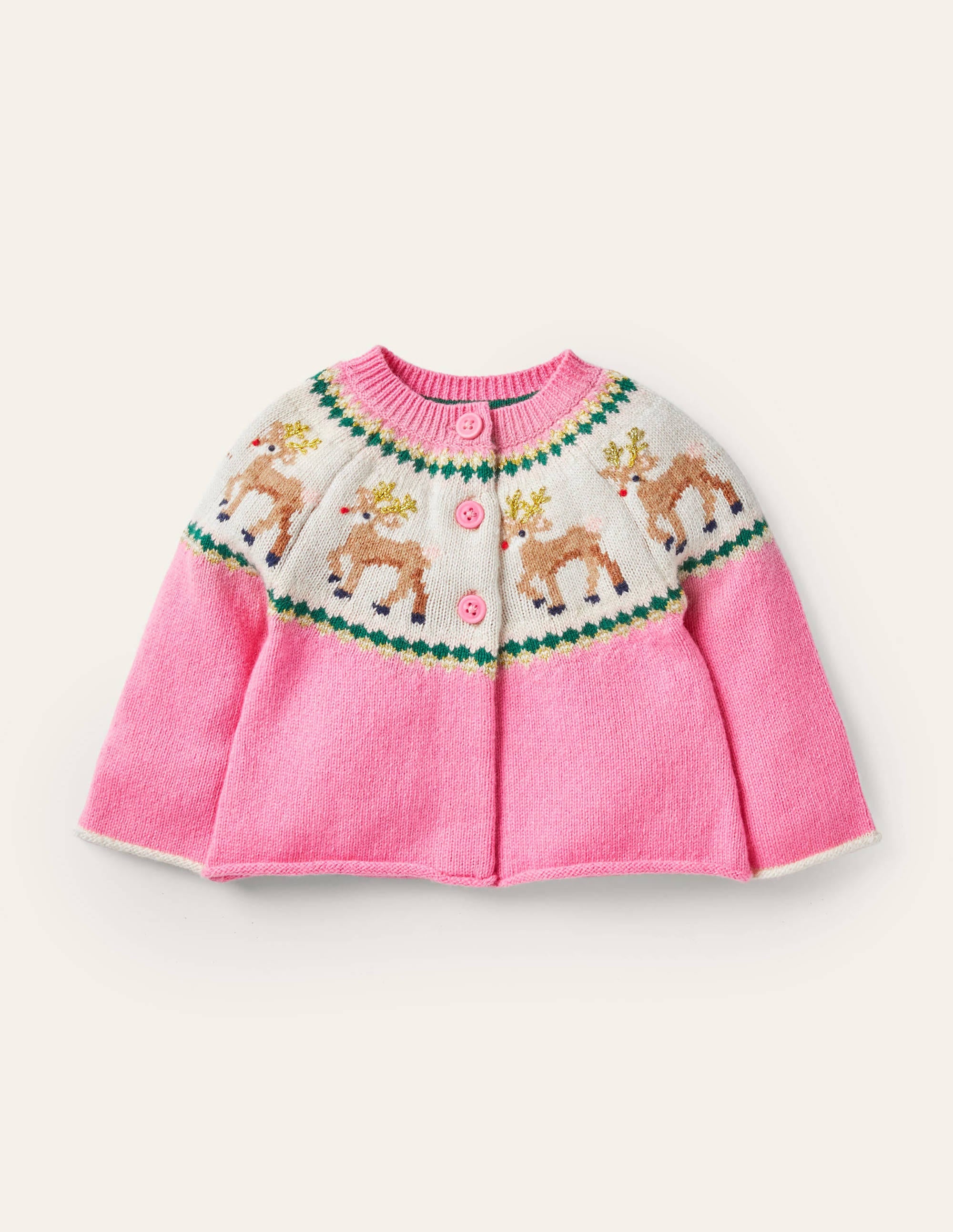 Fair-Isle-Cardigan-Kirschblütenrosa, Rentier - Image 1