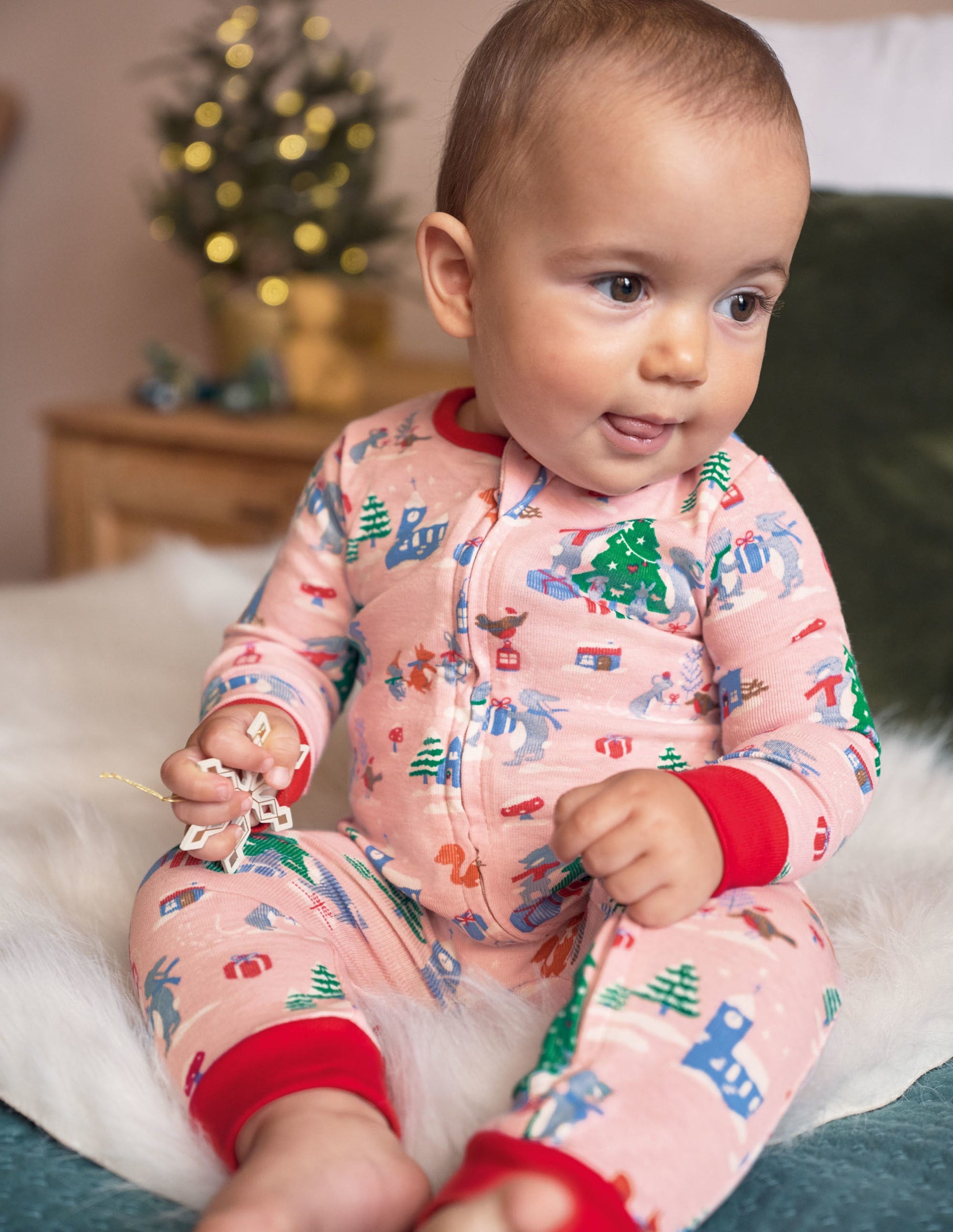 Twin Pack Zip Sleepsuit-Boto Pink Woodland Christmas-4