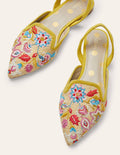 Chaussures plates brodées en raphia-Couleur naturelle
