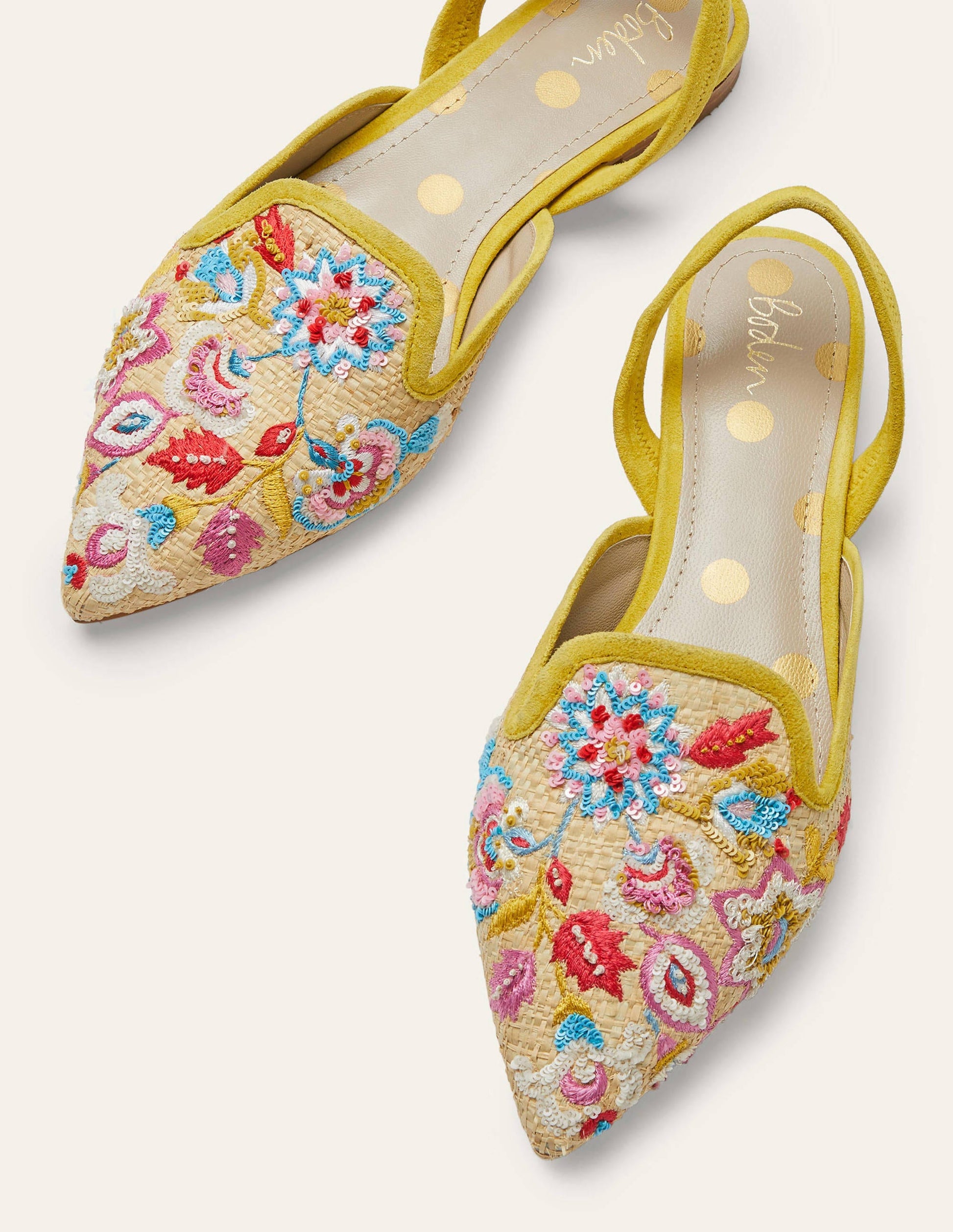 Chaussures plates brodées en raphia-Couleur naturelle-1