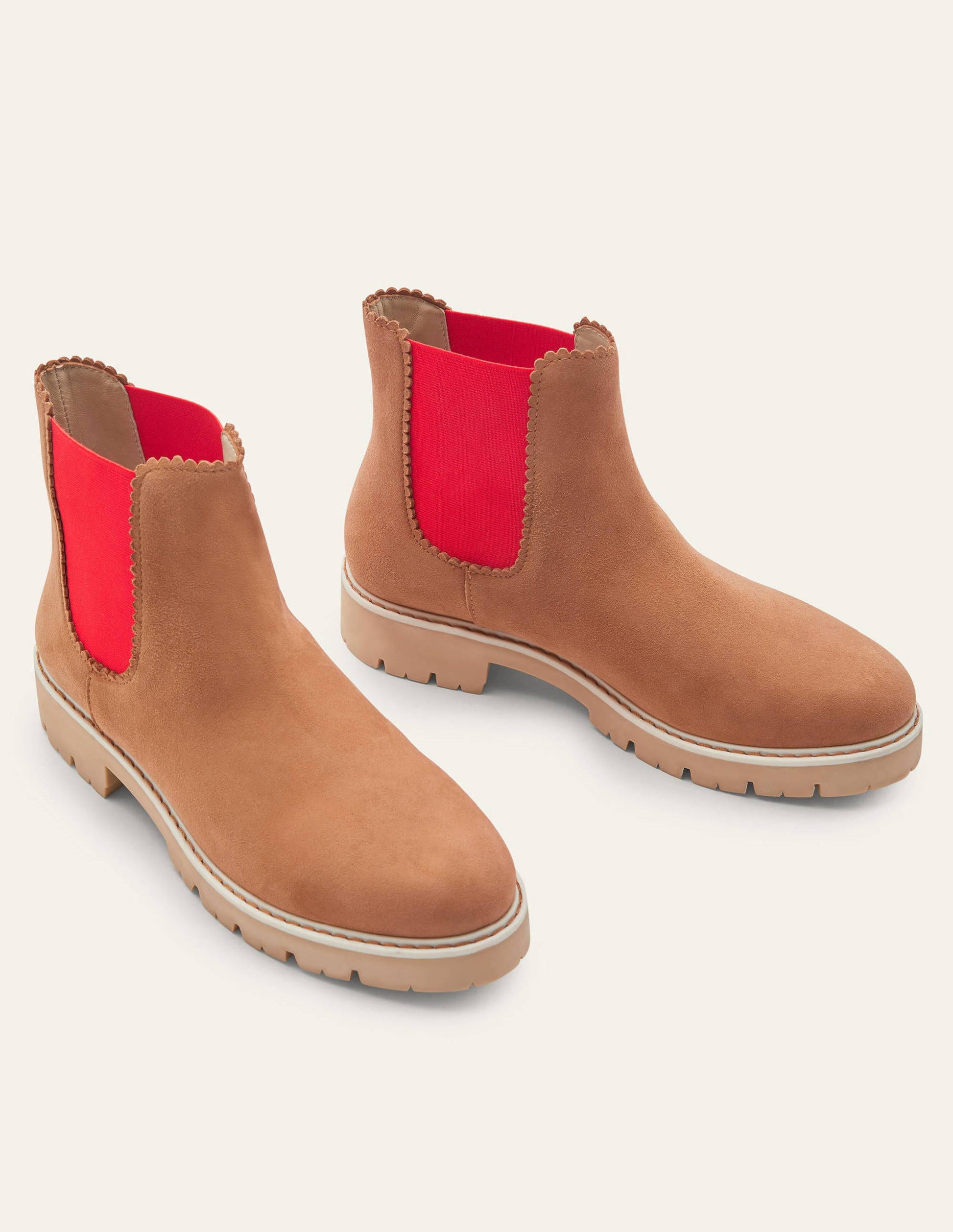 Bottines chelsea festonnées-Fauve/rouge cerise-1
