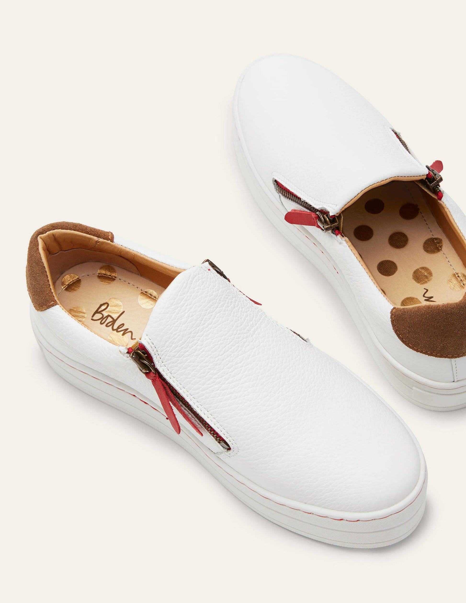 Zip Flatform Trainers-White Leather-1