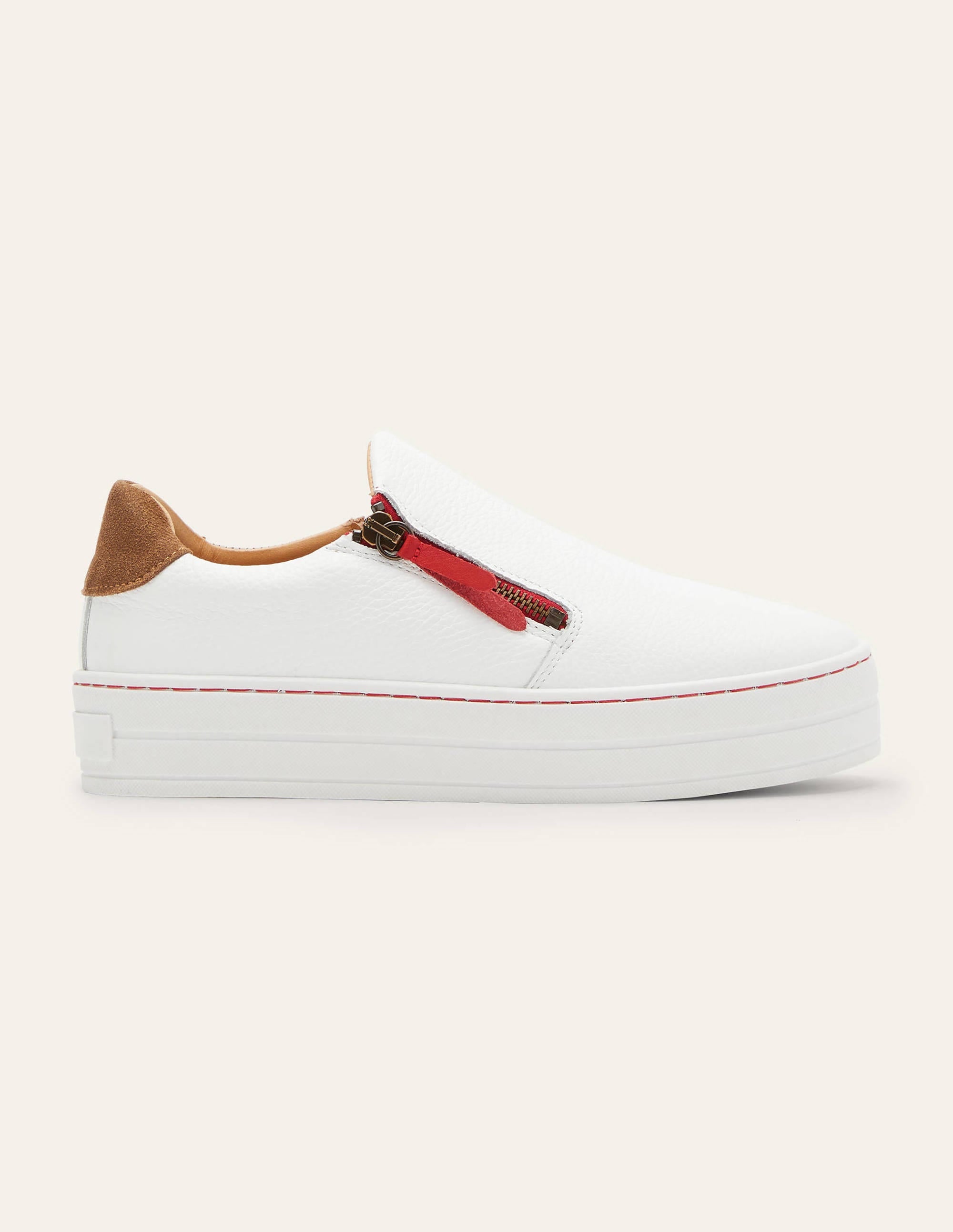 Zip Flatform Trainers-White Leather - Image 2