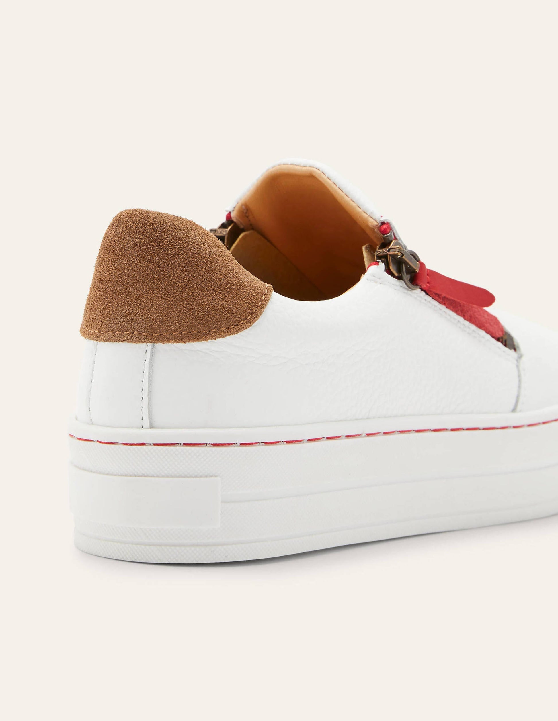 Zip Flatform Trainers-White Leather-3