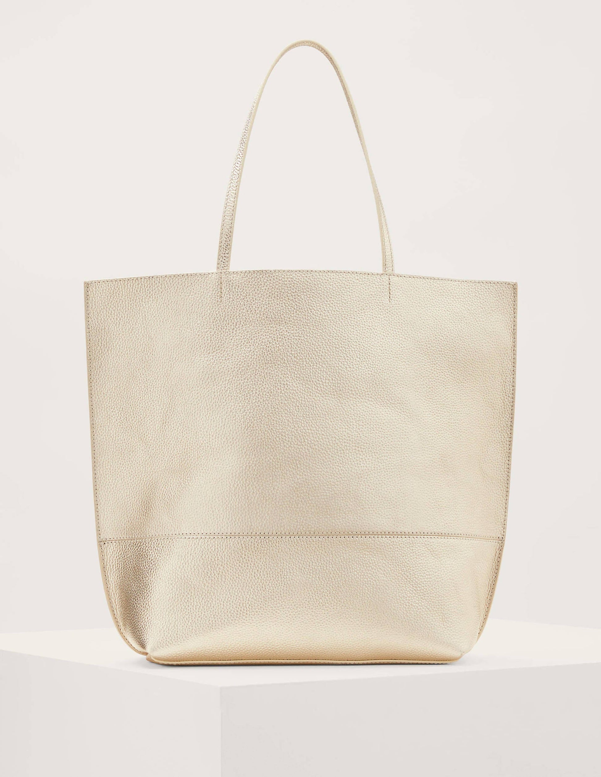 Leather Tote Bag-Pale Gold-1