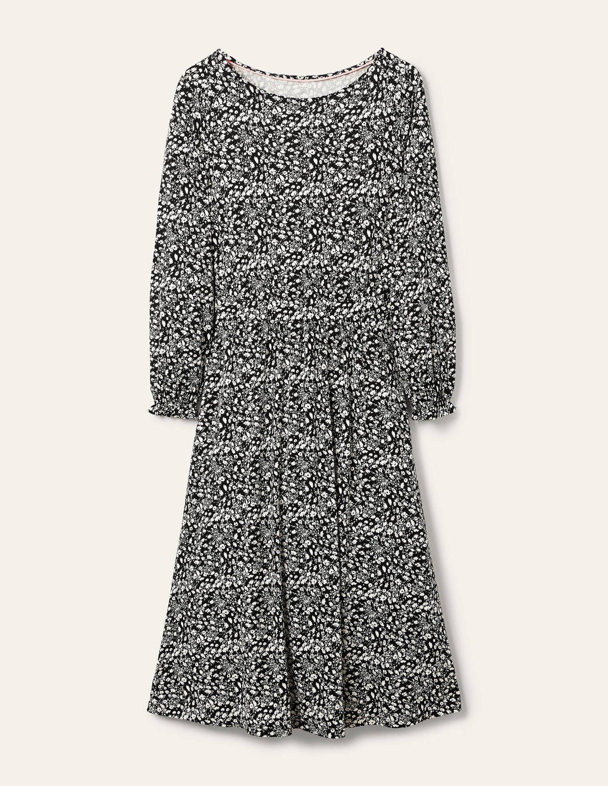 Robe midi Evelyn en jersey-Noir, motif cascade florale-5