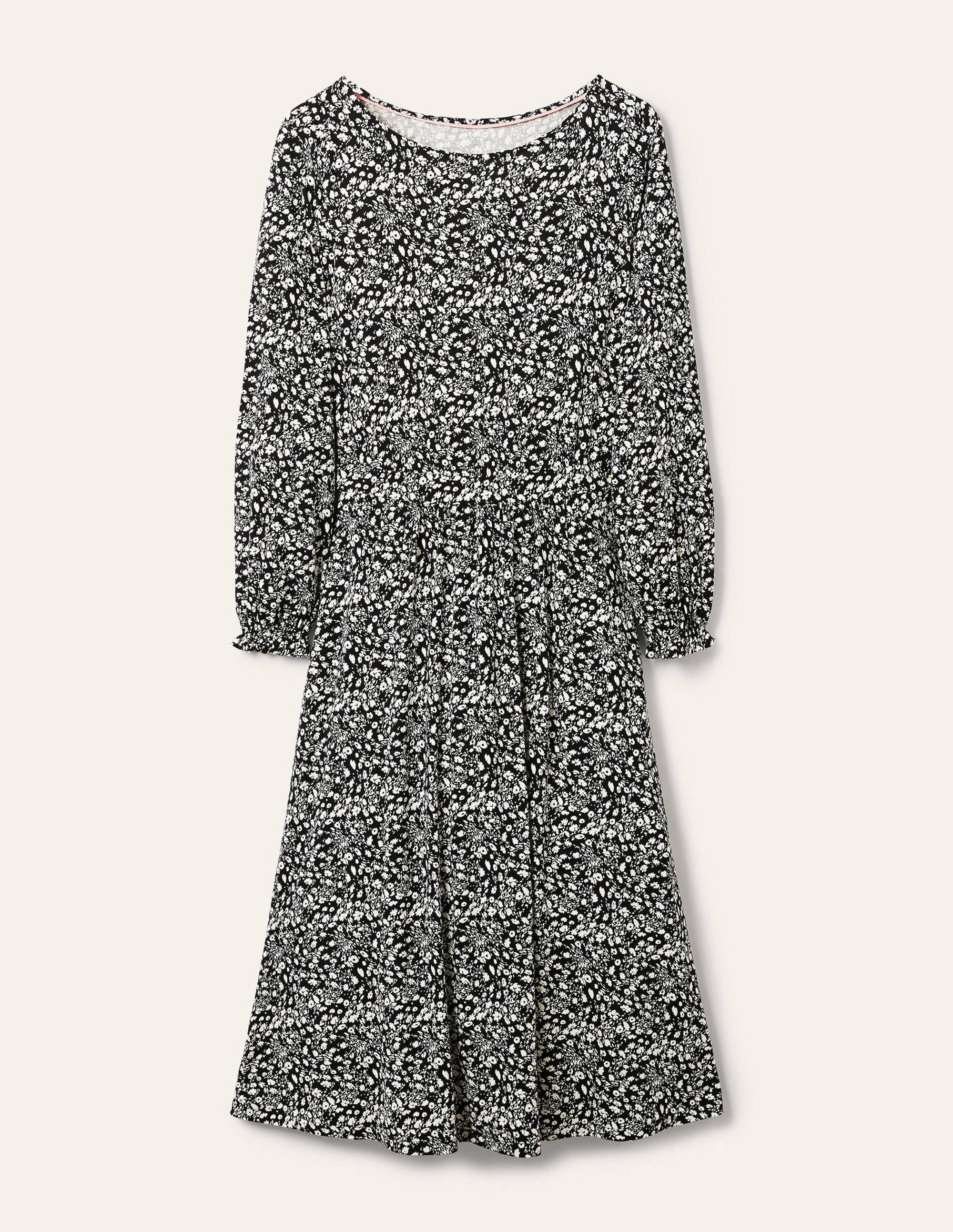 Robe midi Evelyn en jersey-Noir, motif cascade florale - Image 5