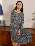 Robe midi Evelyn en jersey-Noir, motif cascade florale