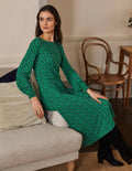 Robe midi Evelyn en jersey-Vert printemps, motif Leafy Bud