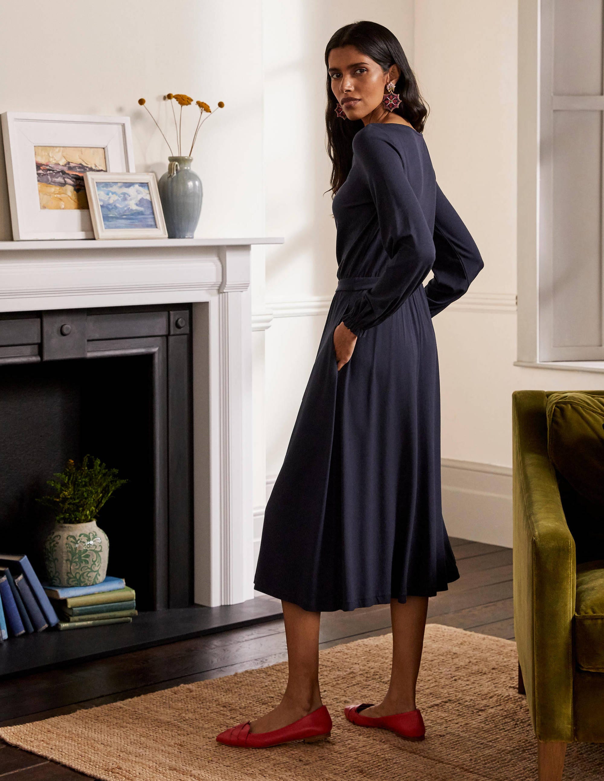 Robe midi Evelyn en jersey-Bleu marine - Image 3