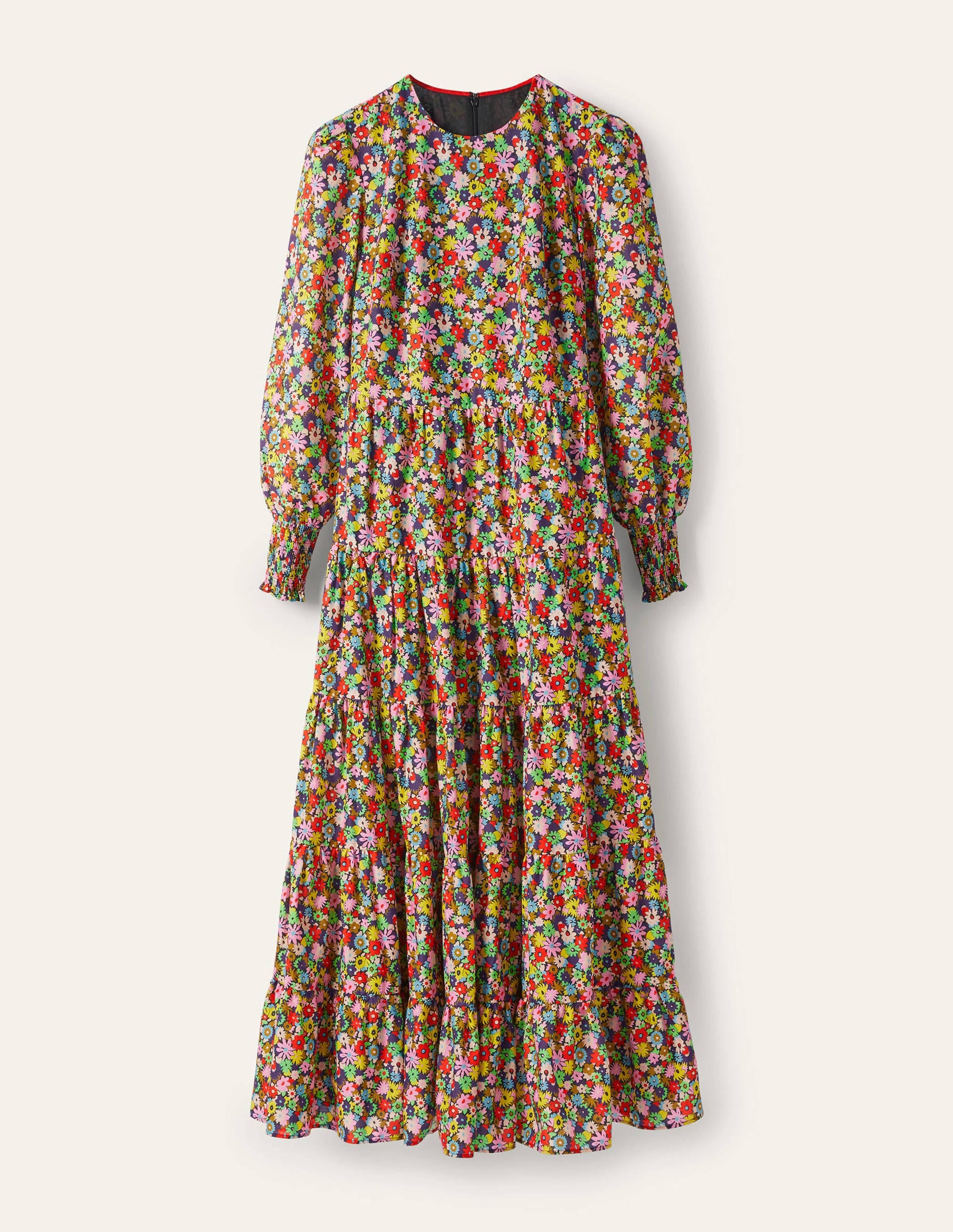 Maxikleid mit Stufen-Kirschrot, Bunte Gänseblümchen - Image 6