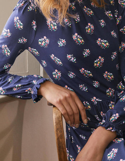 Clara Jerseykleid-Navy, Zarte Vögel-2