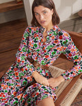 Robe-chemise longue à volants-Ivoire, forêt florale