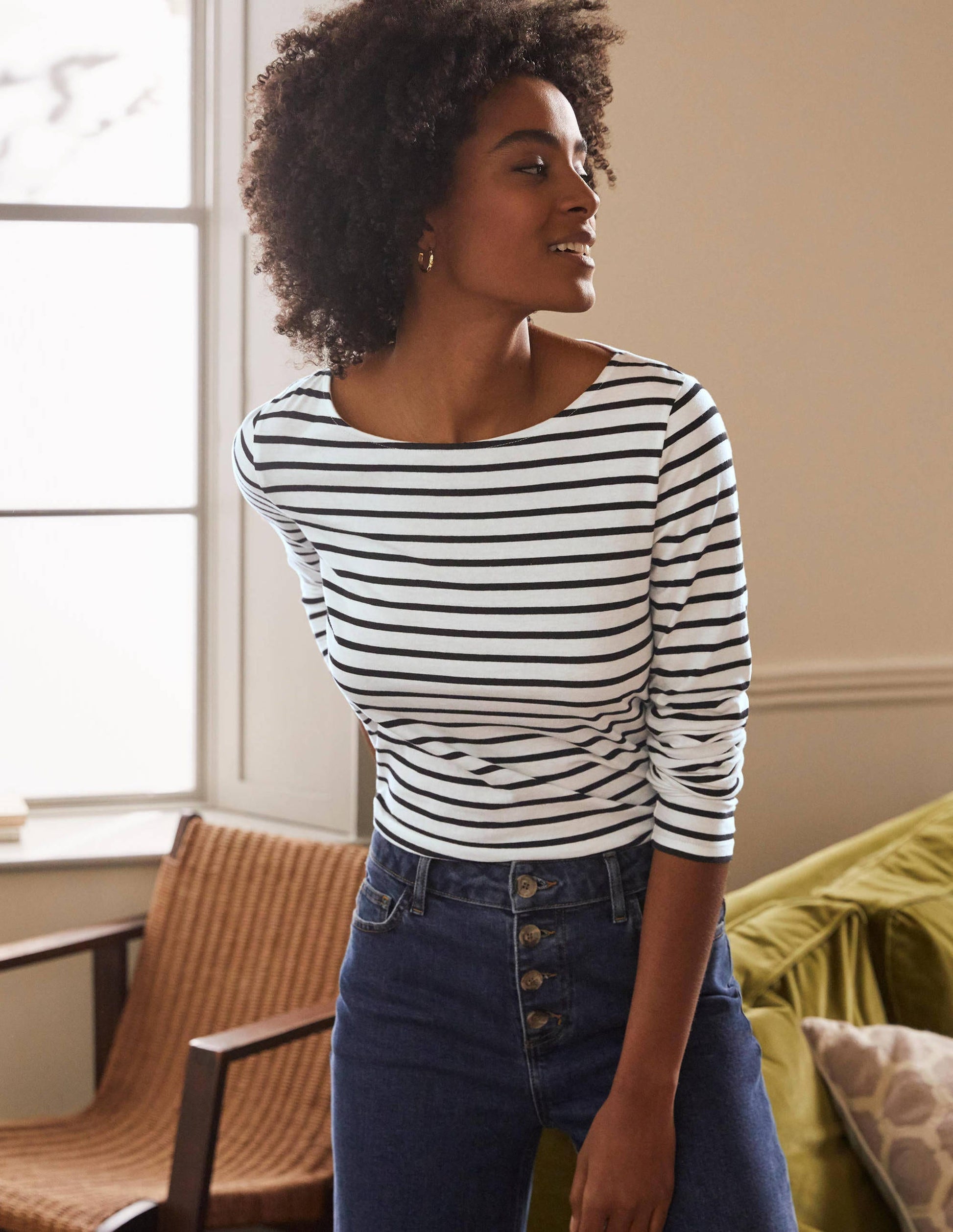 Langärmliges Bretonshirt-Naturweiß/Schwarz, Gestreift-1