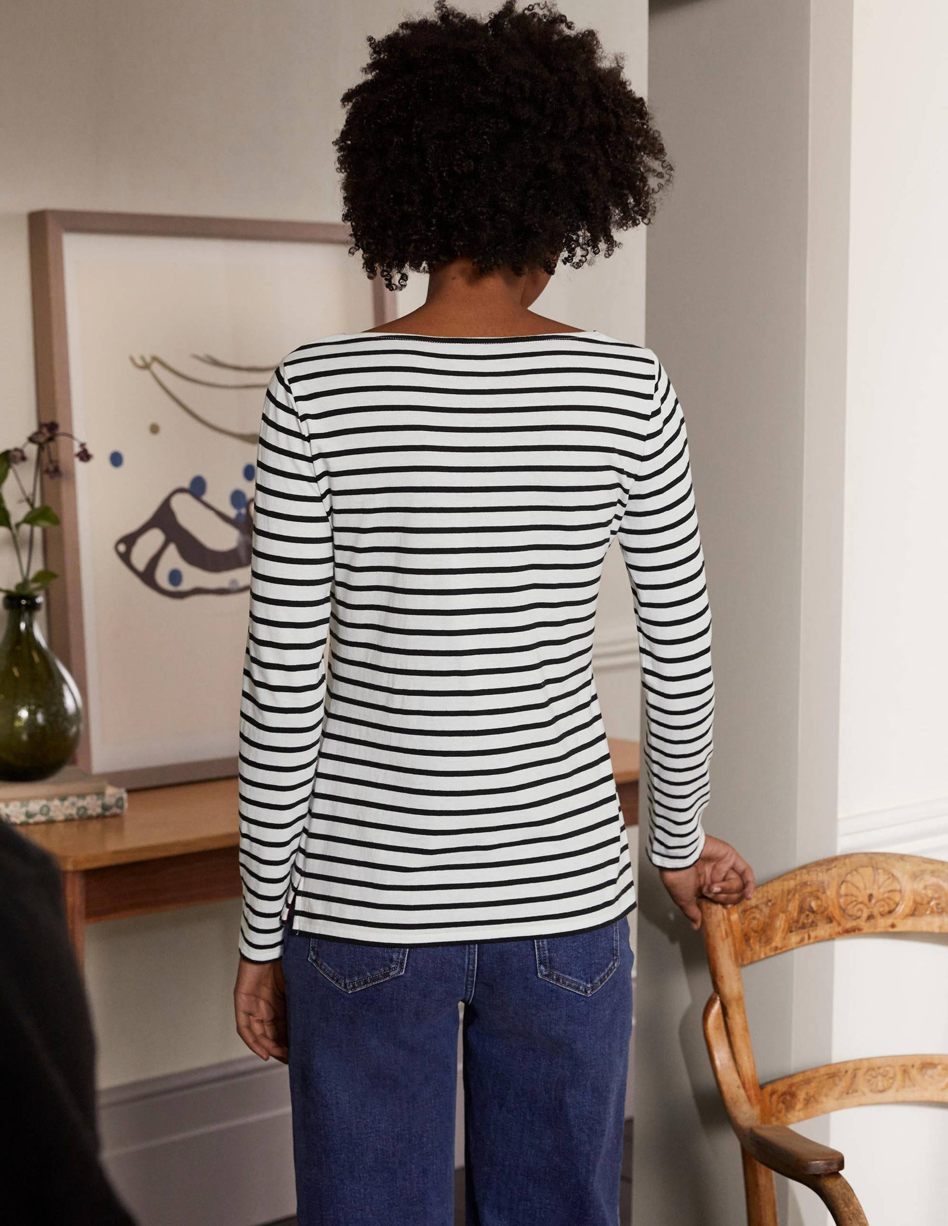 Langärmliges Bretonshirt-Naturweiß/Schwarz, Gestreift-3
