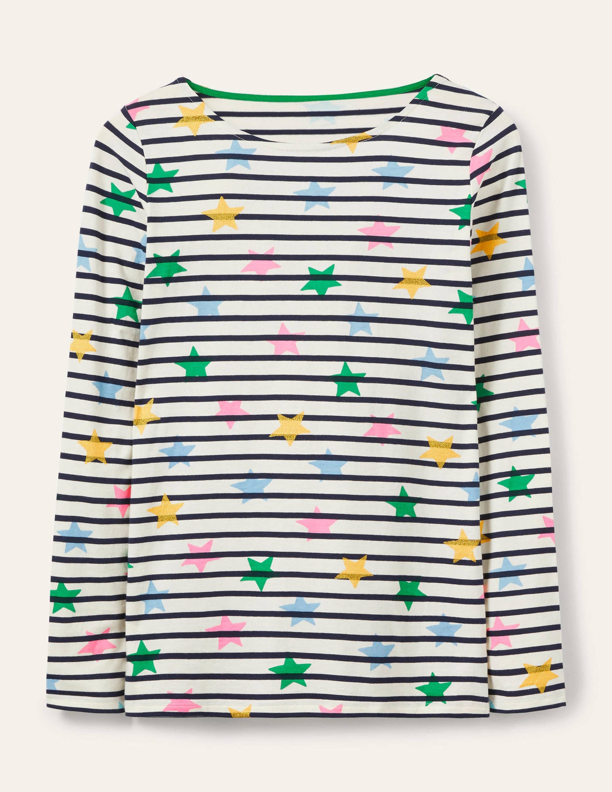 Langärmliges Bretonshirt-Naturweiß/Navy, Bunter Stern - Image 5