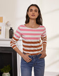 Langärmliges Bretonshirt-Rosa/Roteiche, Gestreift