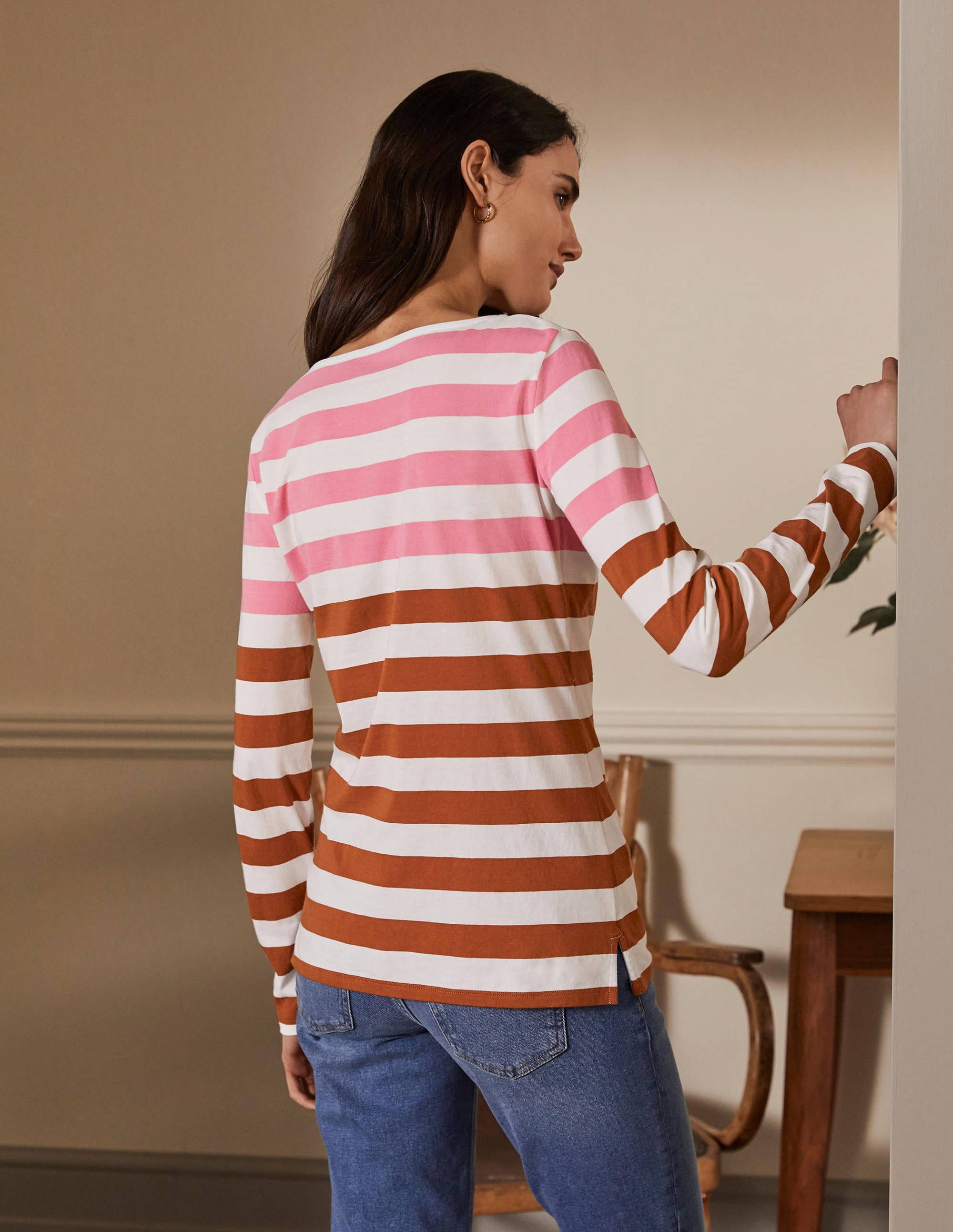 Langärmliges Bretonshirt-Rosa/Roteiche, Gestreift - Image 3