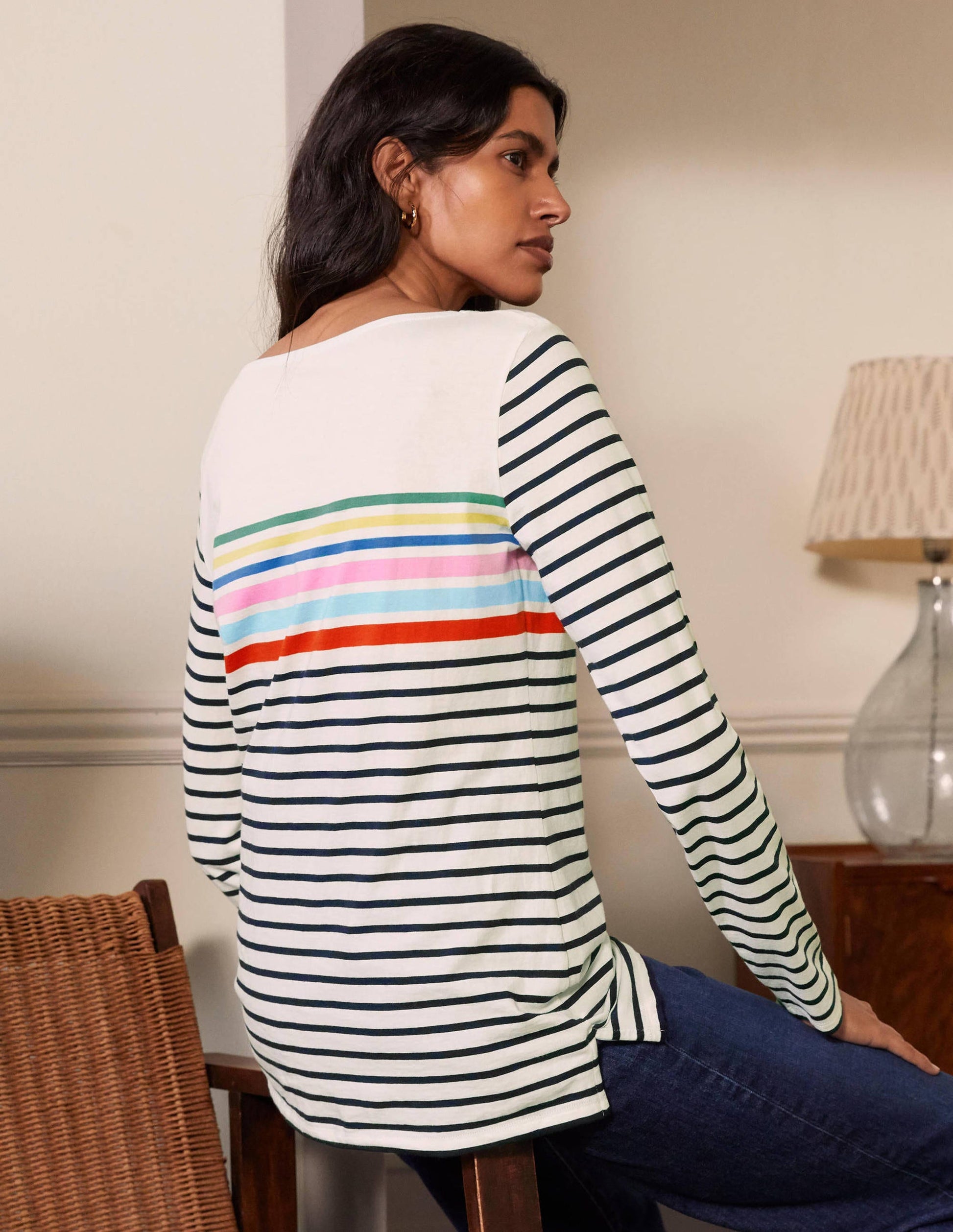 Langärmliges Bretonshirt-Regenbogen auf der Brust-3