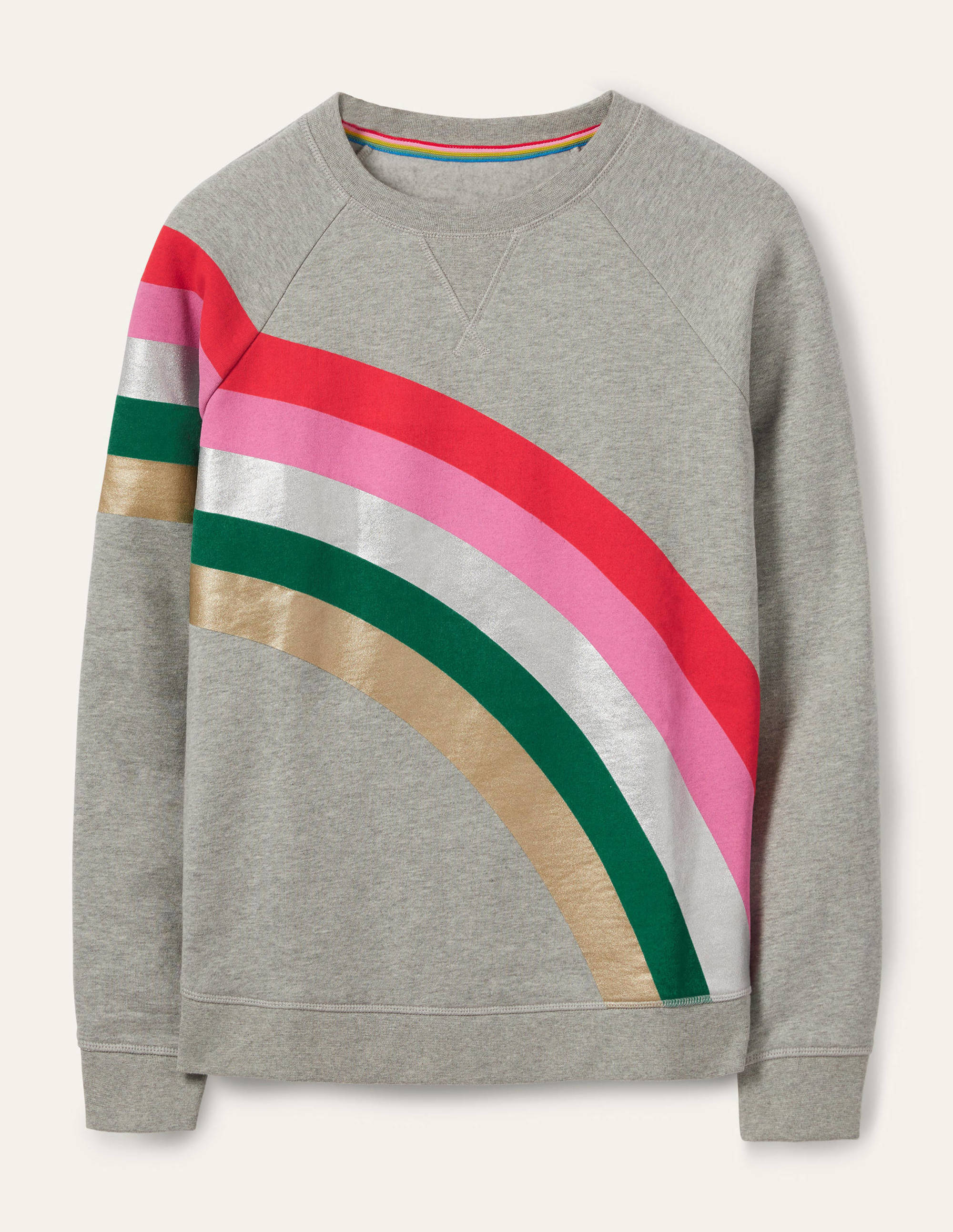 Sweat en coton imprimé-Gris chiné, motif arc-en-ciel placé - Image 5