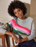 Sweat en coton imprimé-Gris chiné, motif arc-en-ciel placé