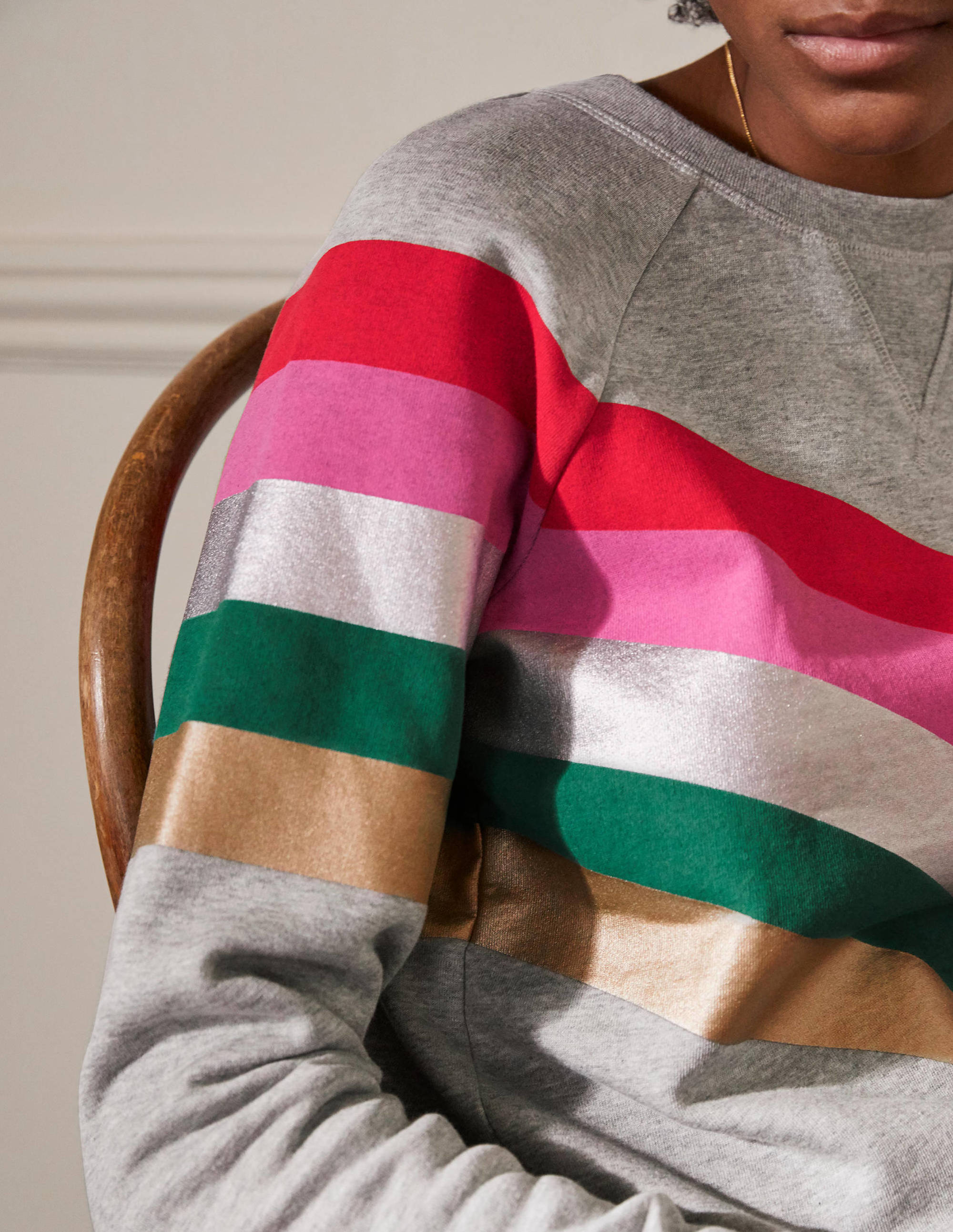Sweat en coton imprimé-Gris chiné, motif arc-en-ciel placé - Image 2