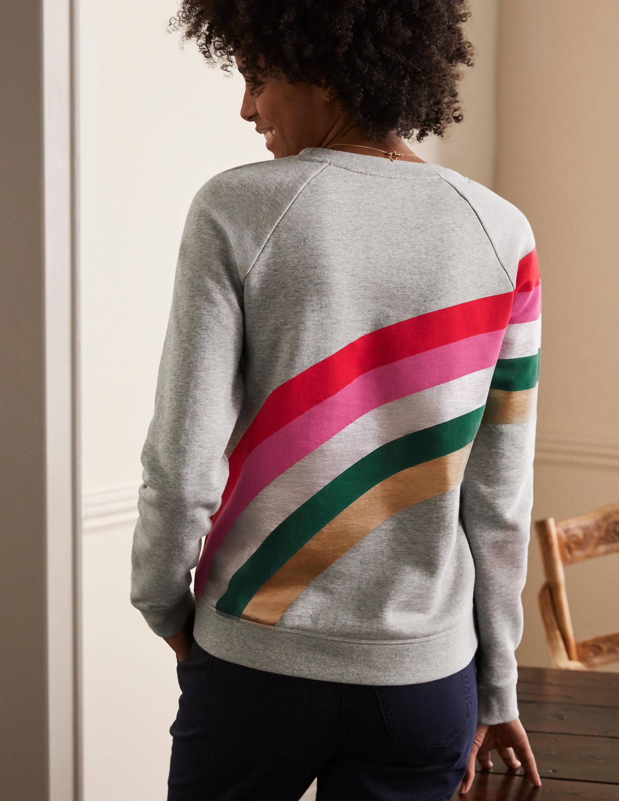 Sweat en coton imprimé-Gris chiné, motif arc-en-ciel placé - Image 3
