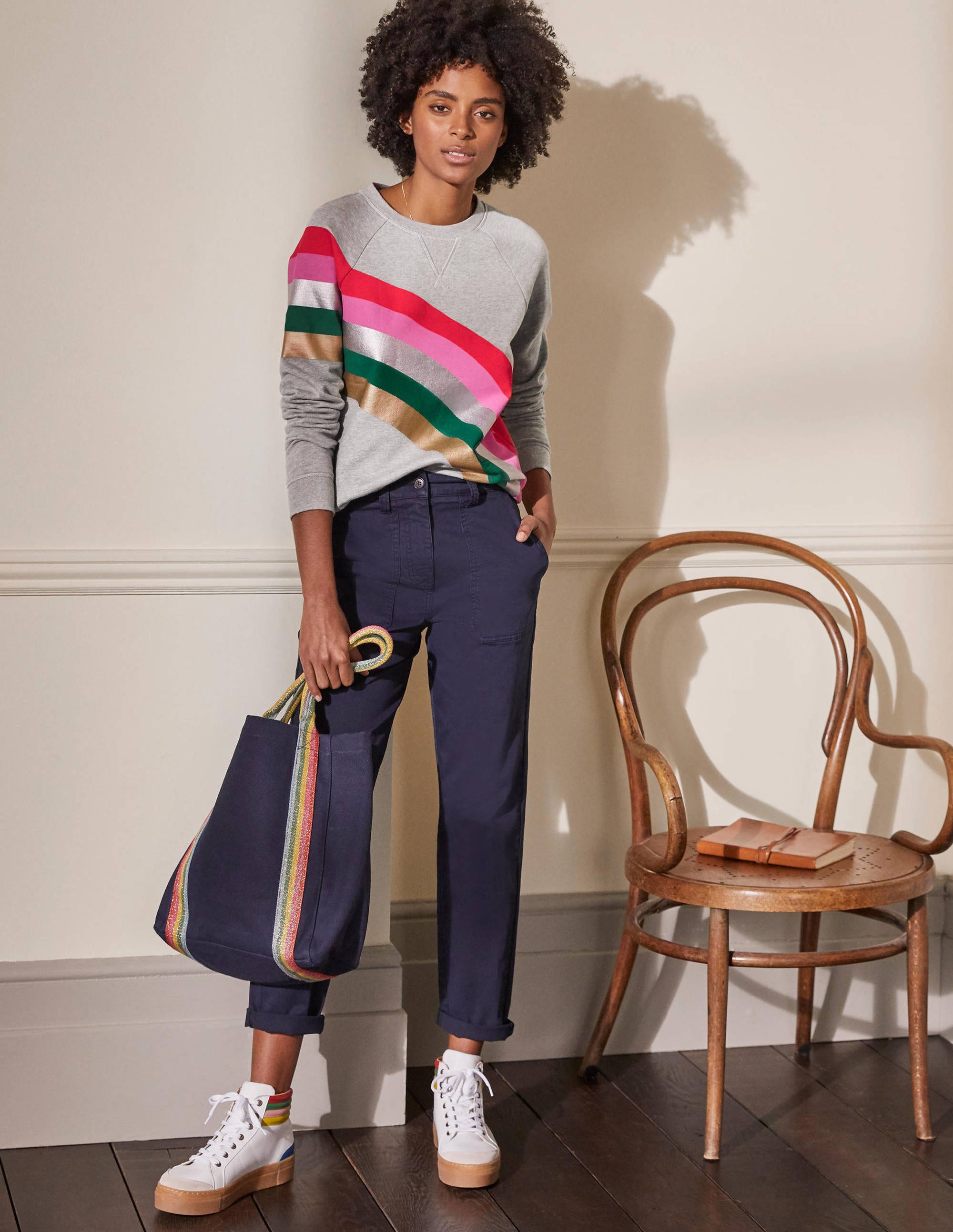 Sweat en coton imprimé-Gris chiné, motif arc-en-ciel placé - Image 4
