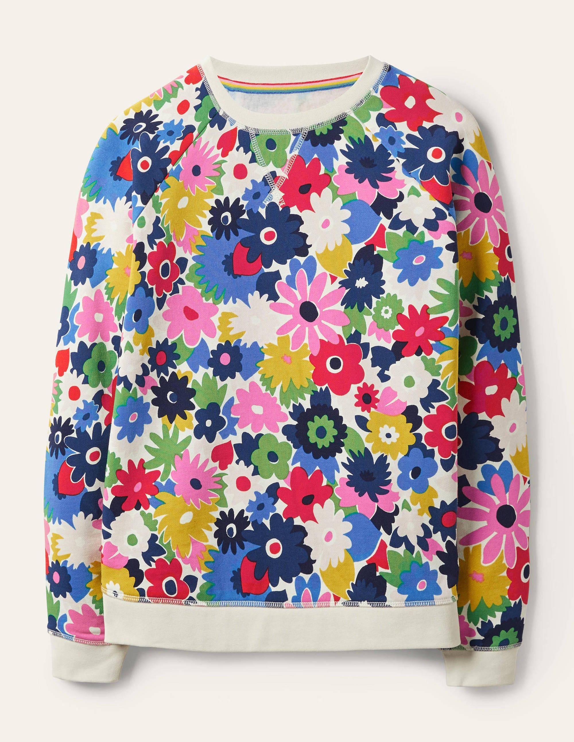 Gemustertes Sweatshirt aus Baumwolle-Naturweiß, Bunte Gänseblümchen - Image 5