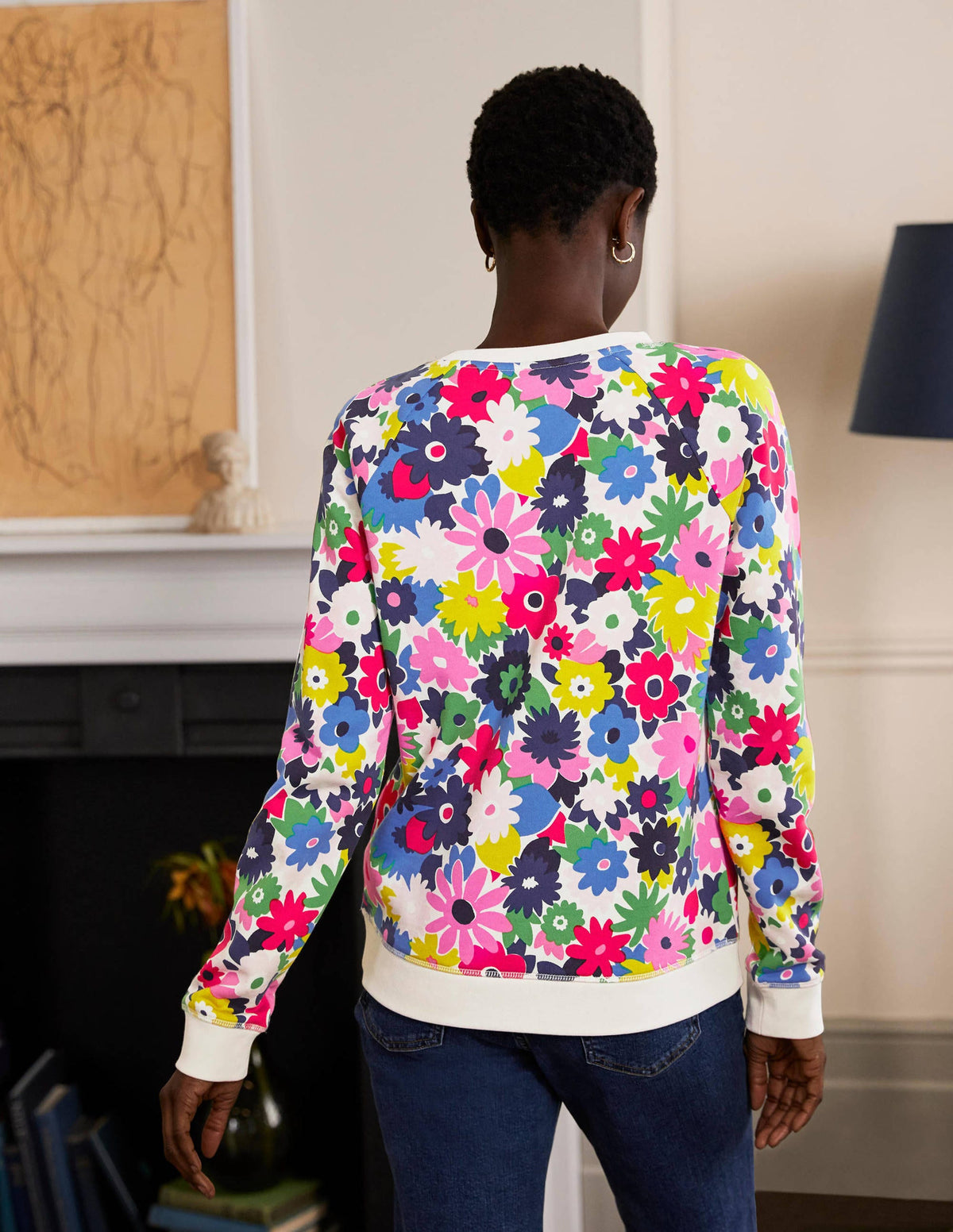 Gemustertes Sweatshirt aus Baumwolle-Naturweiß, Bunte Gänseblümchen - Image 3