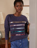 Printed Cotton Sweatshirt-Navy, Multi Foil Stripe