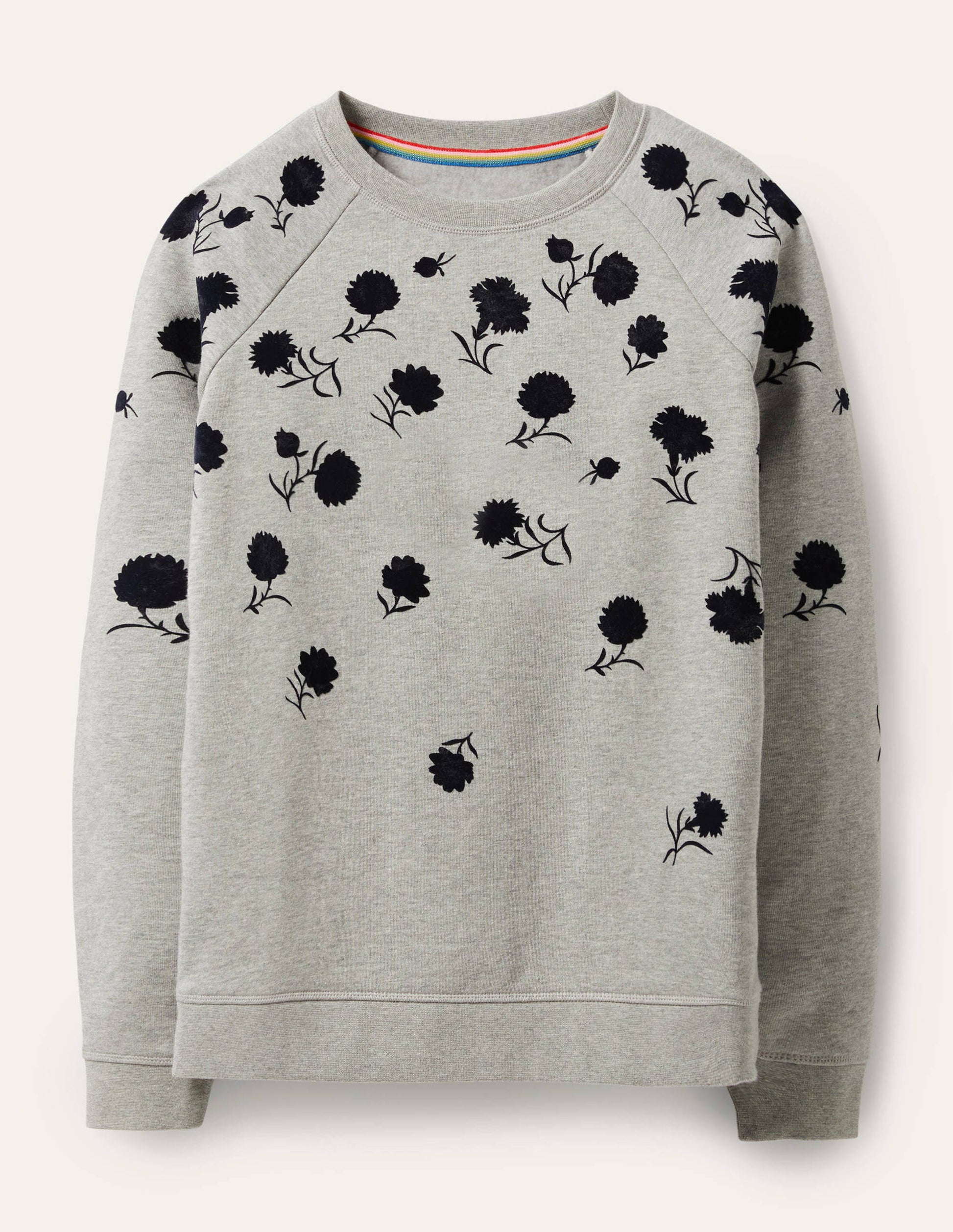 Gemustertes Sweatshirt aus Baumwolle-Grau Meliert, Knospen mit Blättern-6