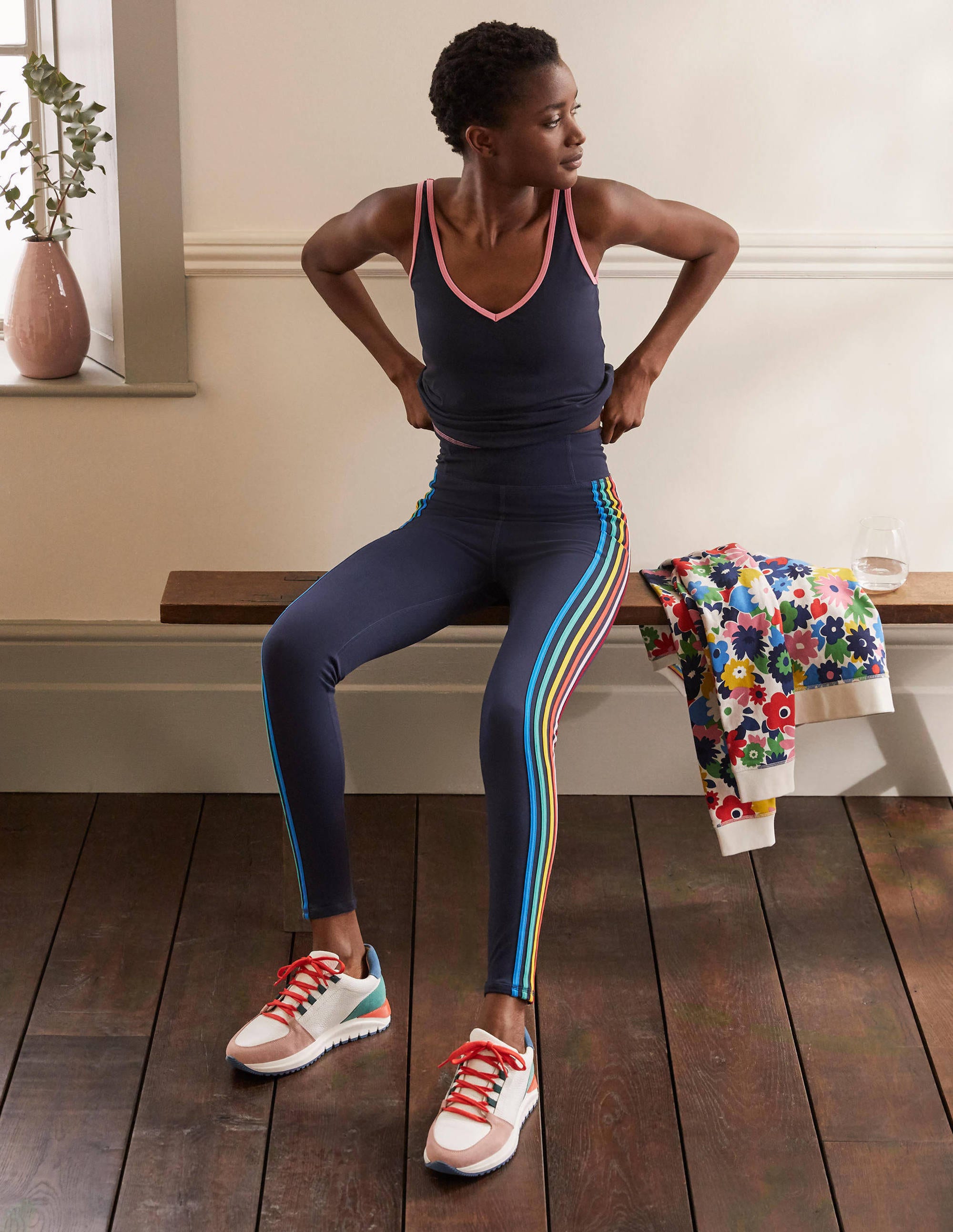 Leggings mit hohem Bund-Navy/Bunt, Seitenstreifen - Image 1
