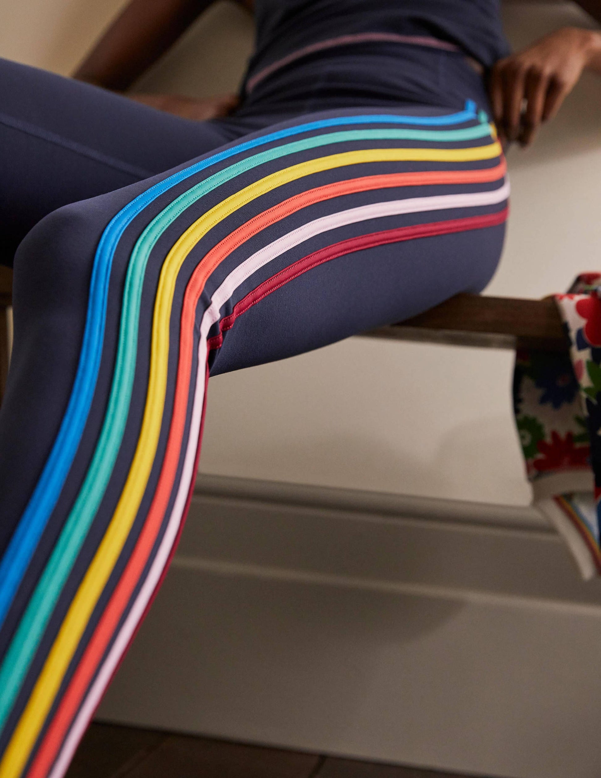Leggings mit hohem Bund-Navy/Bunt, Seitenstreifen-2