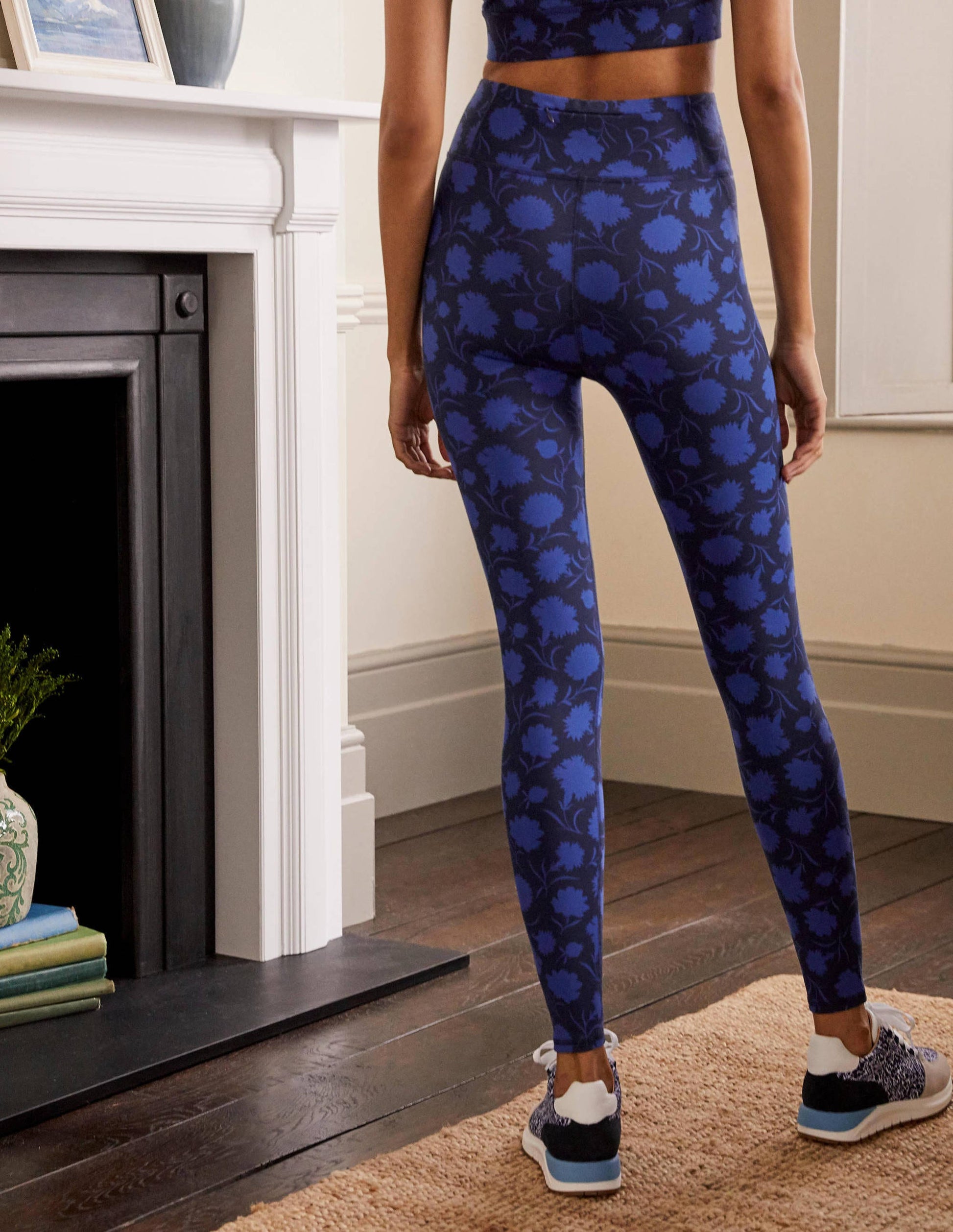 Leggings mit hohem Bund-Persischblau, Knospen mit Blättern-3