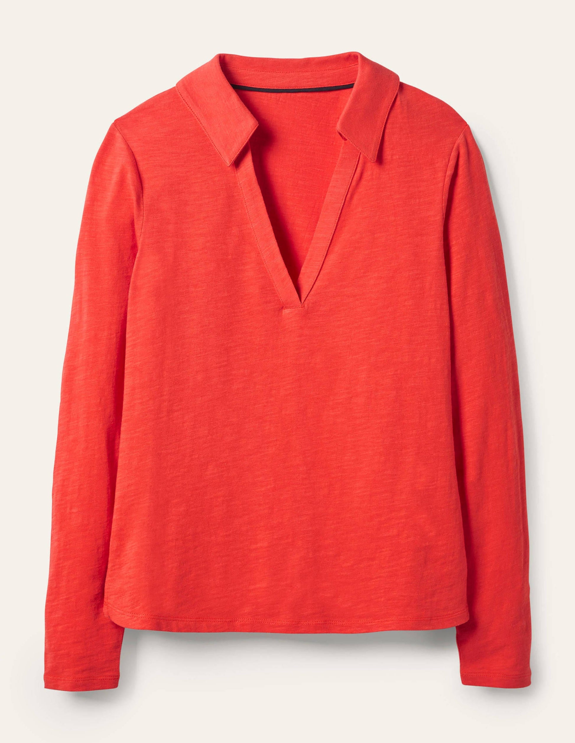 Le T-shirt à col cranté en coton-Rouge cerise-5